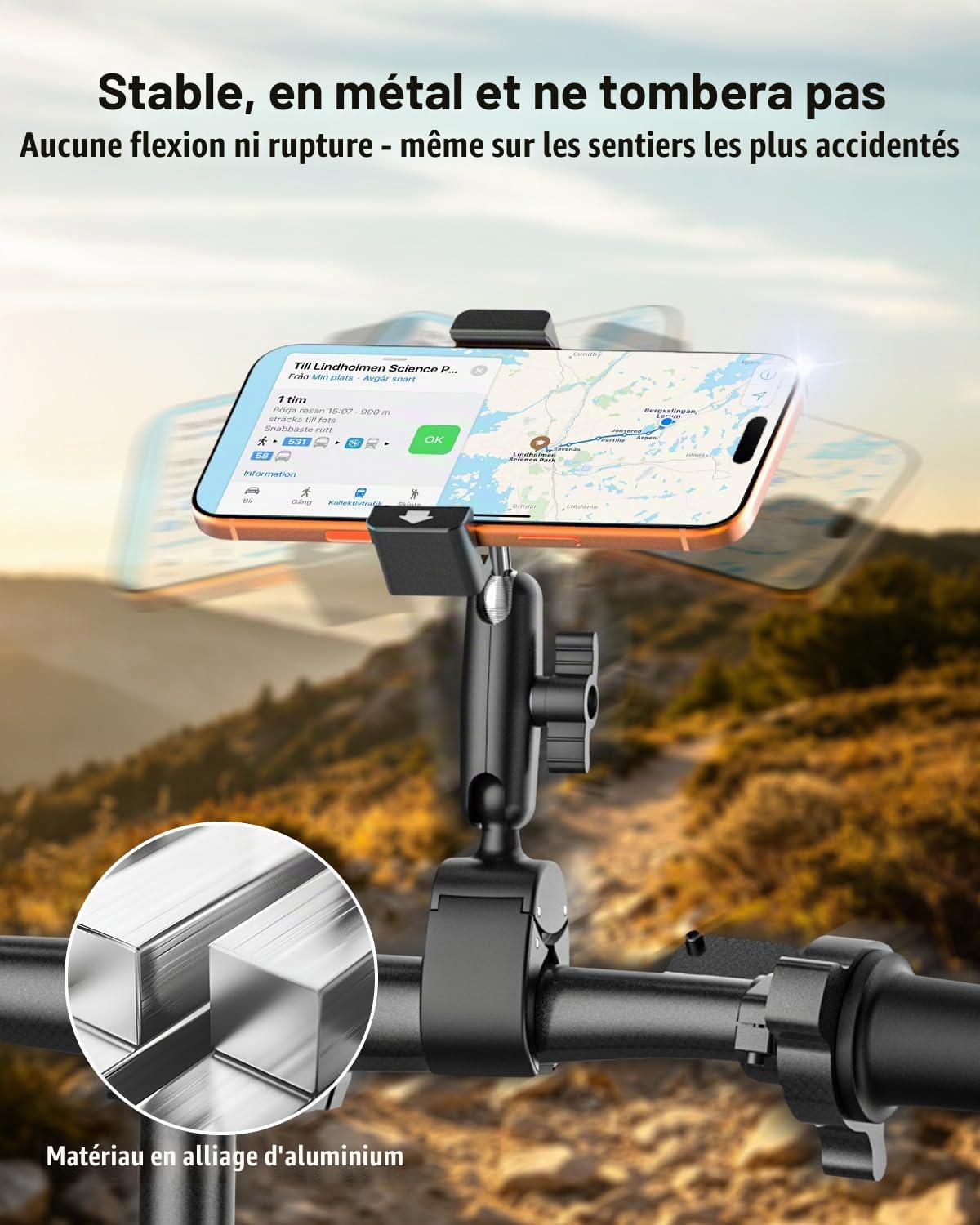 Support Téléphone Scooter en Métal - [Stable, Ne Tombe Pas] | Support Téléphone Trottinette Electrique Boot Moto avec Bras en Aluminium pour 4-7", iPhone 17 16 15 Pro Max Plus, Pixel, etc