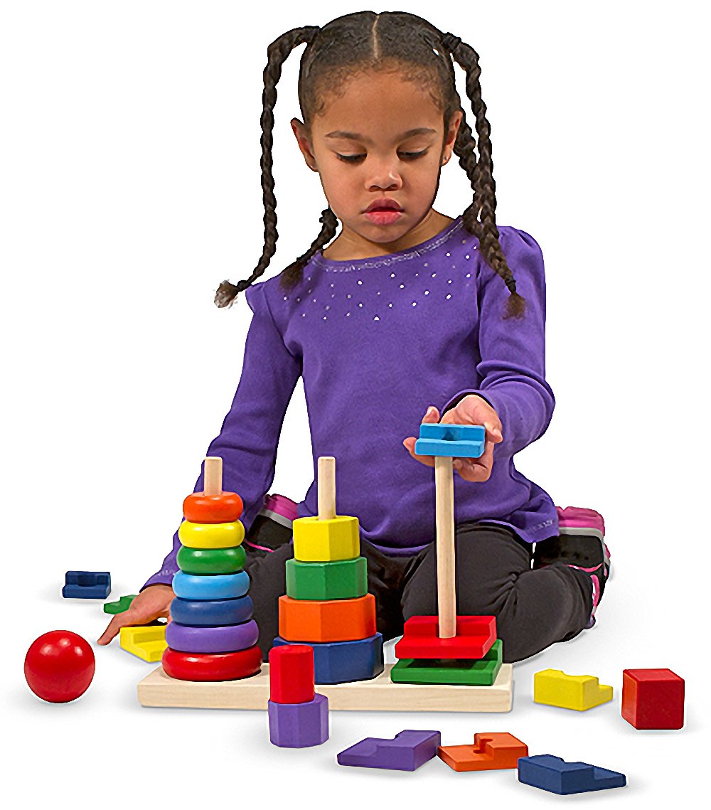 Melissa & Doug25-Piece Wooden Geometric Stacker Toddler Toy Bundle with 1 Theme Compatible M&D Scratch Fun Mini-Pad (00567)