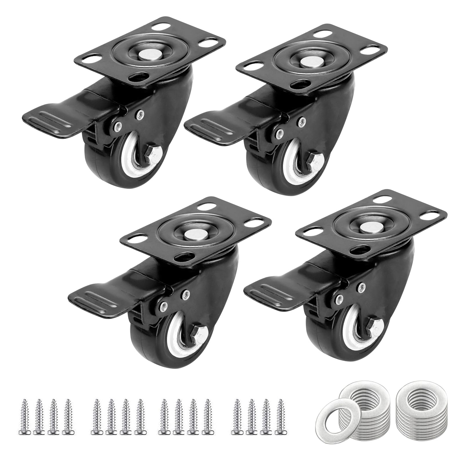 2" Swivel Caster Wheels with Brakes, No Noise Wheels with 360 Degree Polyurethane Foam, Heavy Duty-60kg Per Caster(Pack of 4 and accessories) (B-type)
