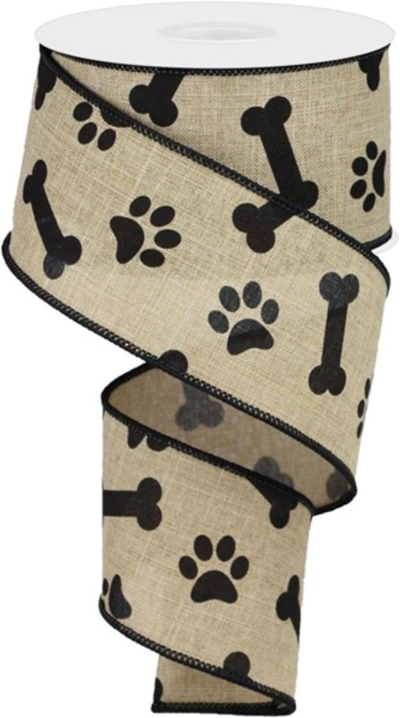 Dog Paw Print Wired Ribbon, Black and Grey Paw Ribbon with
