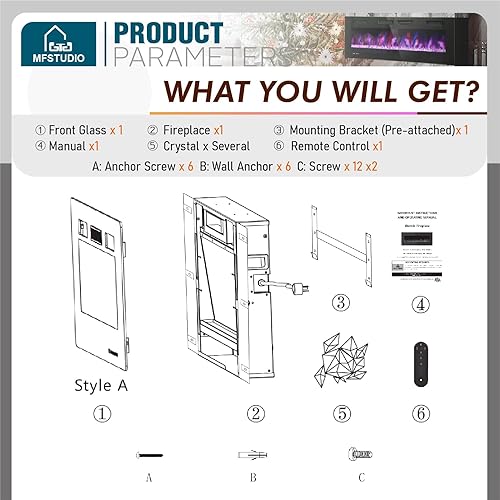 Miniatura 8 de MFSTUDIO Chimenea eléctrica de 72 pulgadas con control remoto y pantalla táctil, calentador de chimenea empotrado y montado en la pared, chimenea