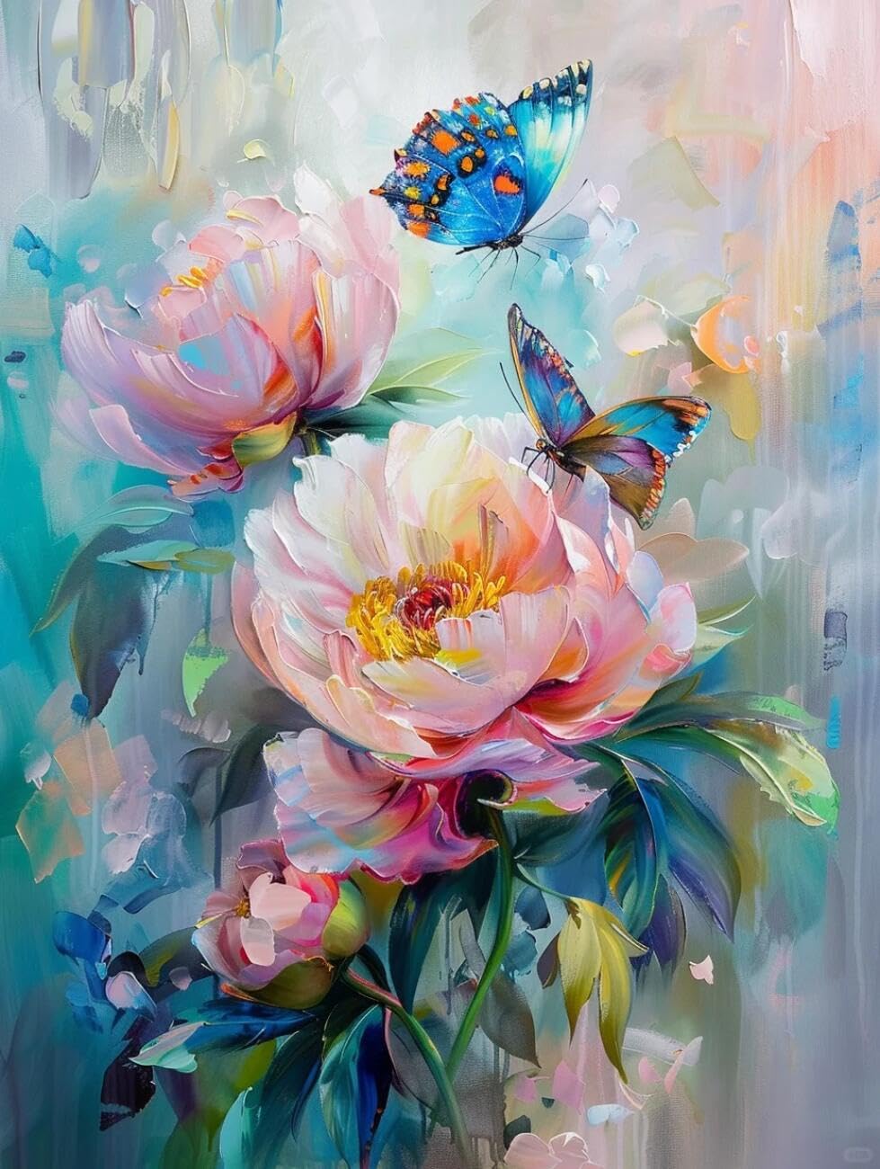 Henypt E Pr Printed Cross Stitch Kit Pink Peony Flowers Diy Arts Aand Craft Kit For Adults Beginners With Accessories Hom Wall Art 14Ct 40X50cm