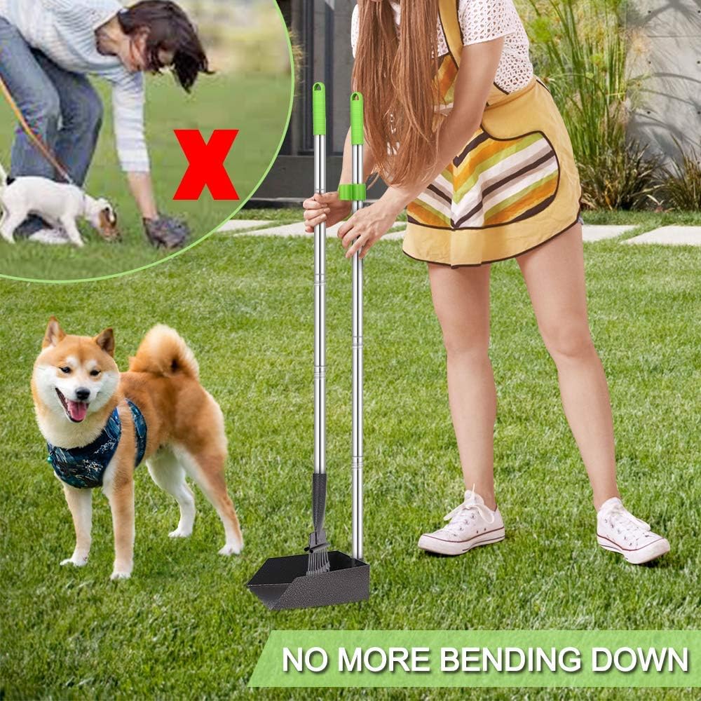 TNELTUEB Dog Pooper Scooper, Metal Pet Poop Tray & Rake - 47.2 Inches Pet Waste Removal Long Handle Bin with Rake for Dog, Green : Pet Supplies