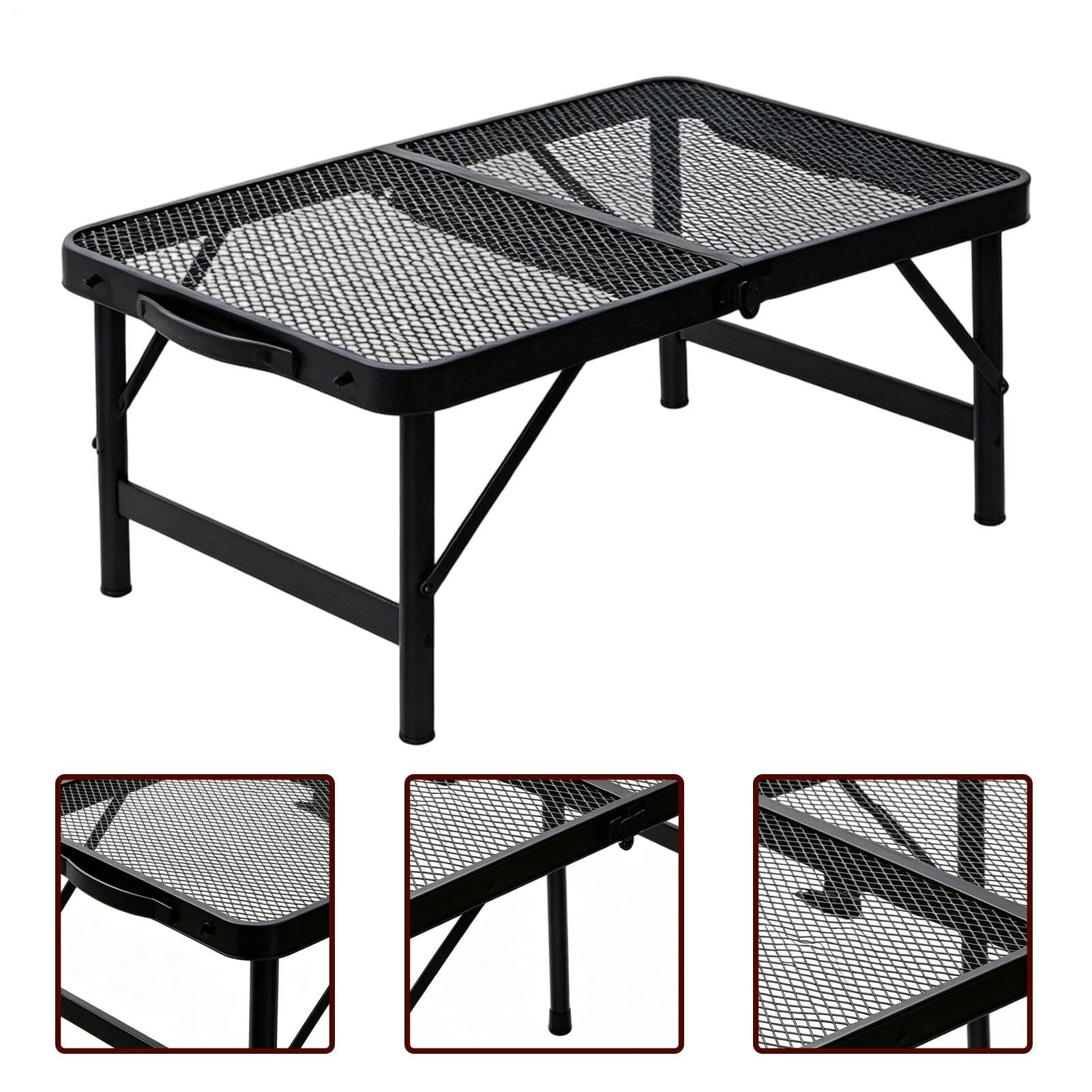 Tavolo da Barbecue Pieghevole Rete Compatta Regolabile in Altezza | Tavolo da Esterno con Maniglia di Trasporto per Picnic, Campeggio, Spiaggia, Viaggi, Giardino