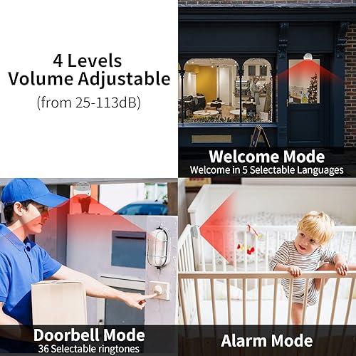 Miniatura 2 de Timbre con sensor de movimiento, timbre de puerta, detector de movimiento PIR inalámbrico, timbre de alarma de seguridad, timbre de bienvenida,