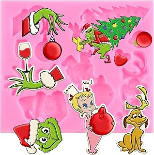 XMOLDNMS Merry Christmas Fondant Mould Funny Cartoon Character Silicone Moulds Green Hand Xmas Tree Mould for Cake Decorating Cupcake Topper Chocolate Candy Gum Paste Polymer Clay