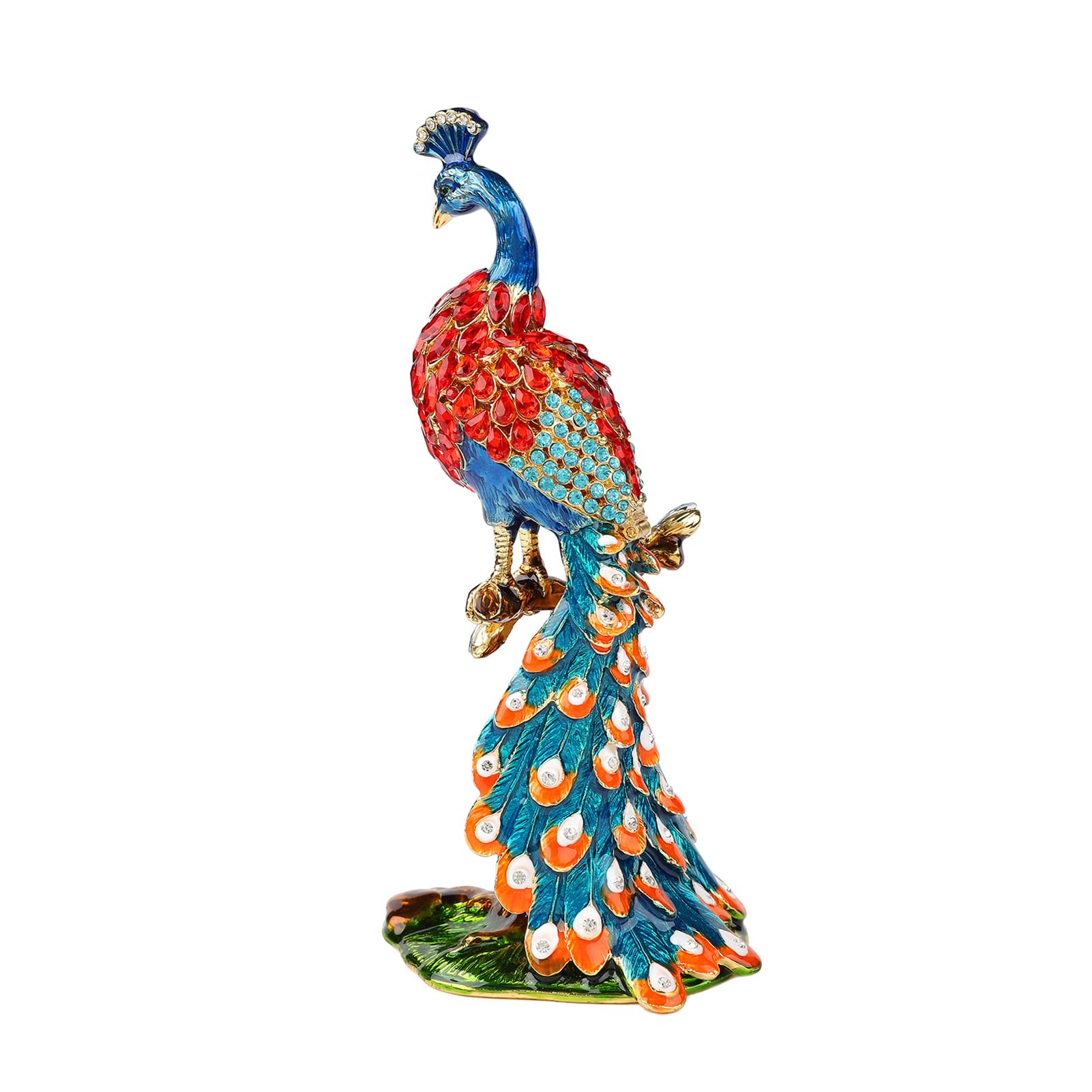 Furuida Peacock Trinket Boxes Hinged Enamel Hand-Painted Animals Craft Ornaments Decorative Jewelry Box Unique Gift for Home Decor (Blue)