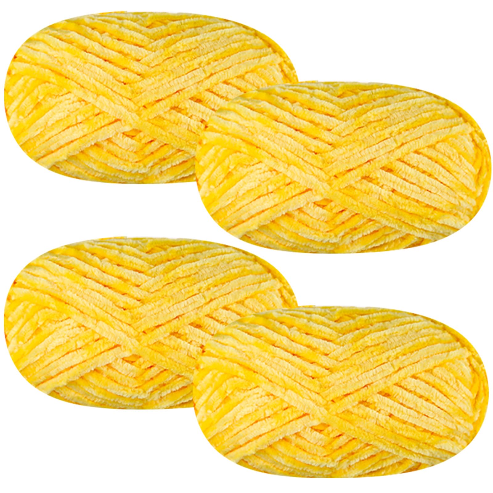 SIMEIQI 4 PCS 400g Soft Chenille Velvet Yarn for Crocheting,Fluffy Warm Yarn for Knitting and Crochet DIY Craft Blanket Bag Hat Scarve Clothe Gloves Slippers DollοΌYellowοΌ
