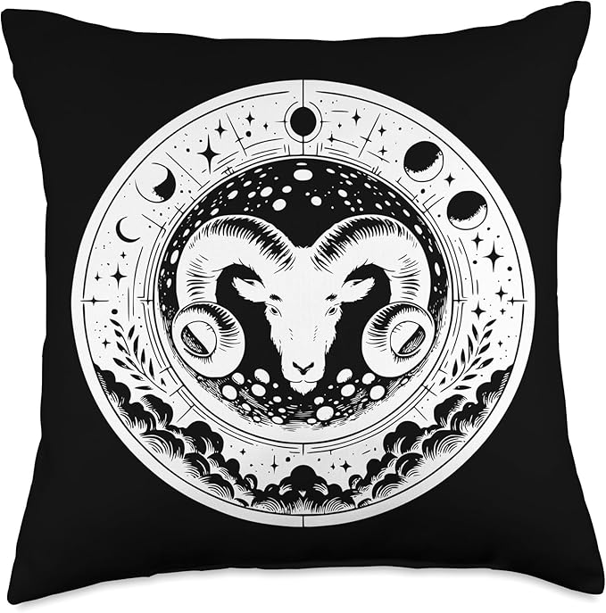 Astrological Ram Head Symbol Oa Moon Aries Sign Throw Pillow