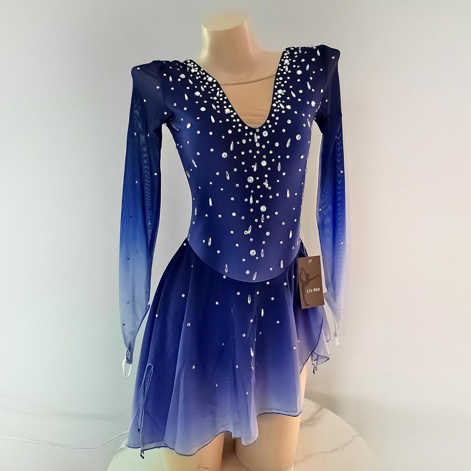 LIUHUO Ice Figure Skating Dress Girls Women Elegant Blue Stage Wear Girls Costume for Competition