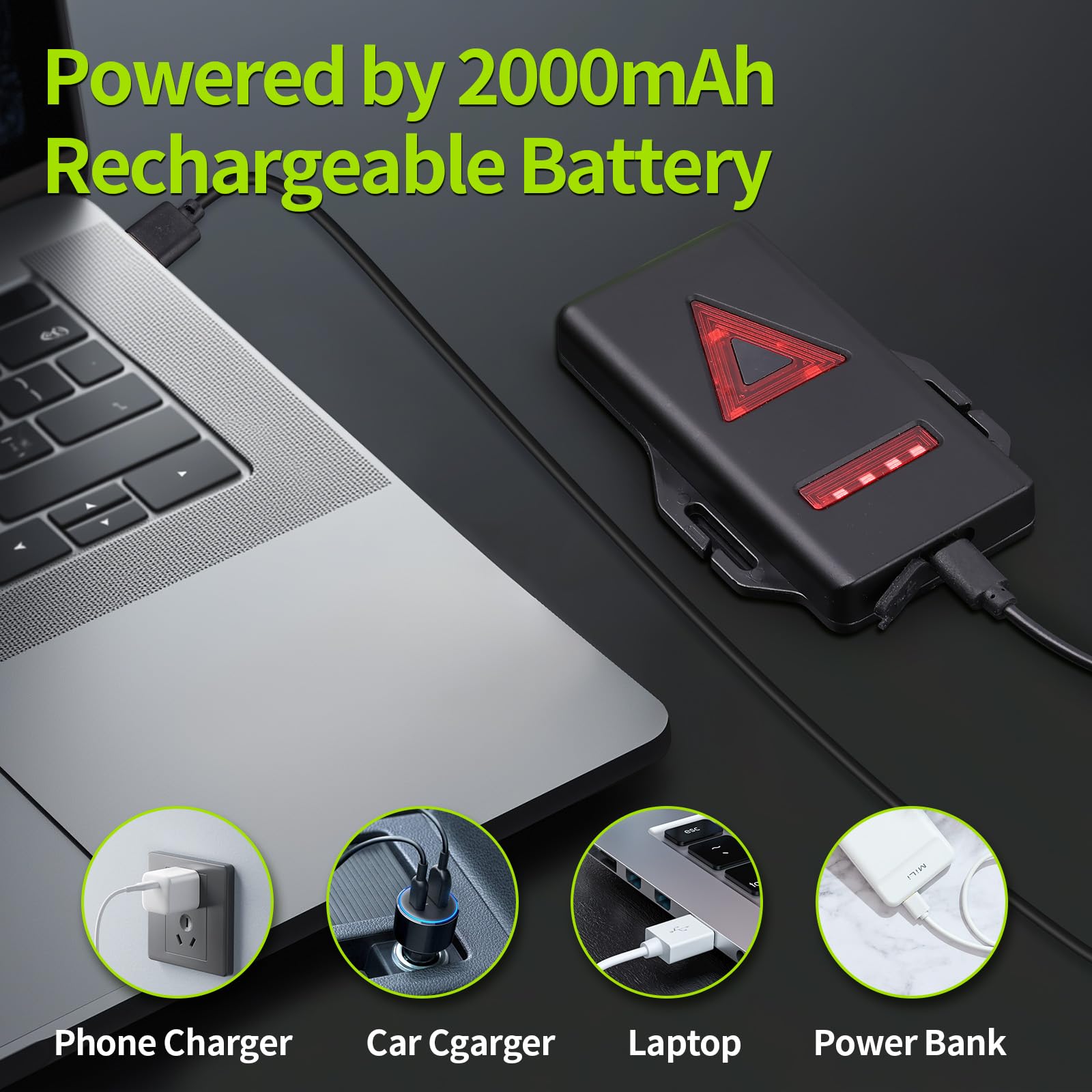Luce Running Ricaricabile USB, 120° Luce Regolabile, 500 Lumen, Lampada Corsa con Nastro Riflettente per Jogging, Campeggio, Sport all'Aria Aperta