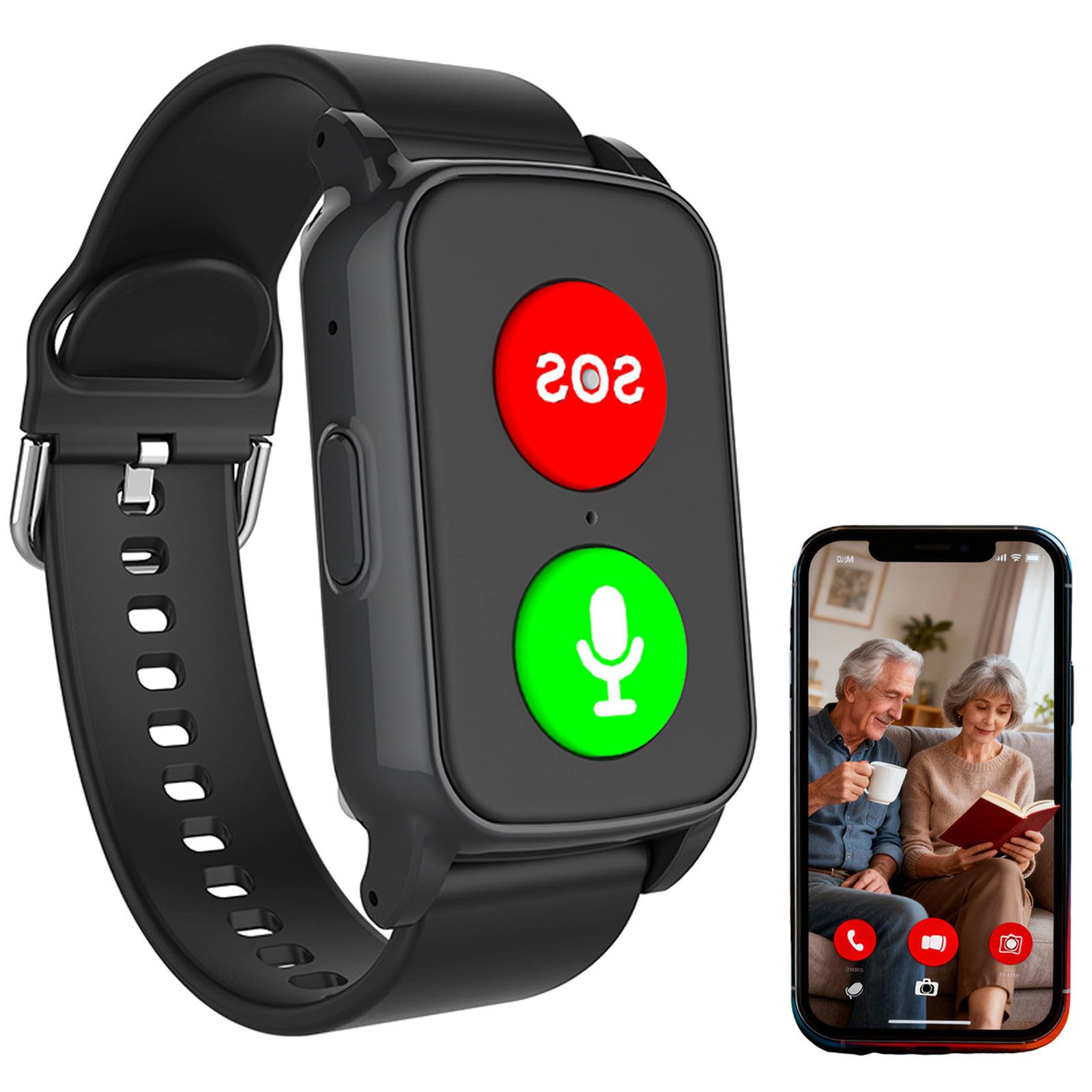 Montre Connectée Senior avec détection de Chute-Bracelet Alarme Personne agee, détection de Chute, géolocalisation, Vibration et Sonnerie, Double Fonction de Rappel S3-Black