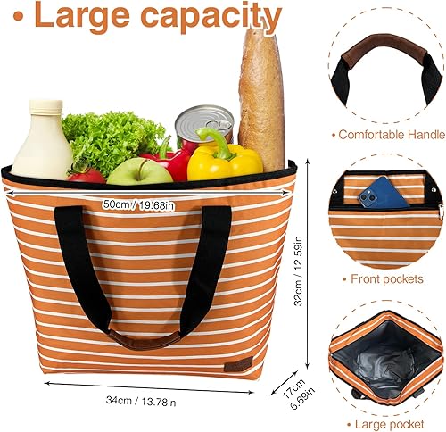 Miniatura 2 de Bolsa térmica grande aislada azul de 30 latas de 18 L, a prueba de fugas, suave bolsa de asas aislada, bolsa de comestibles reutilizable, lonchera