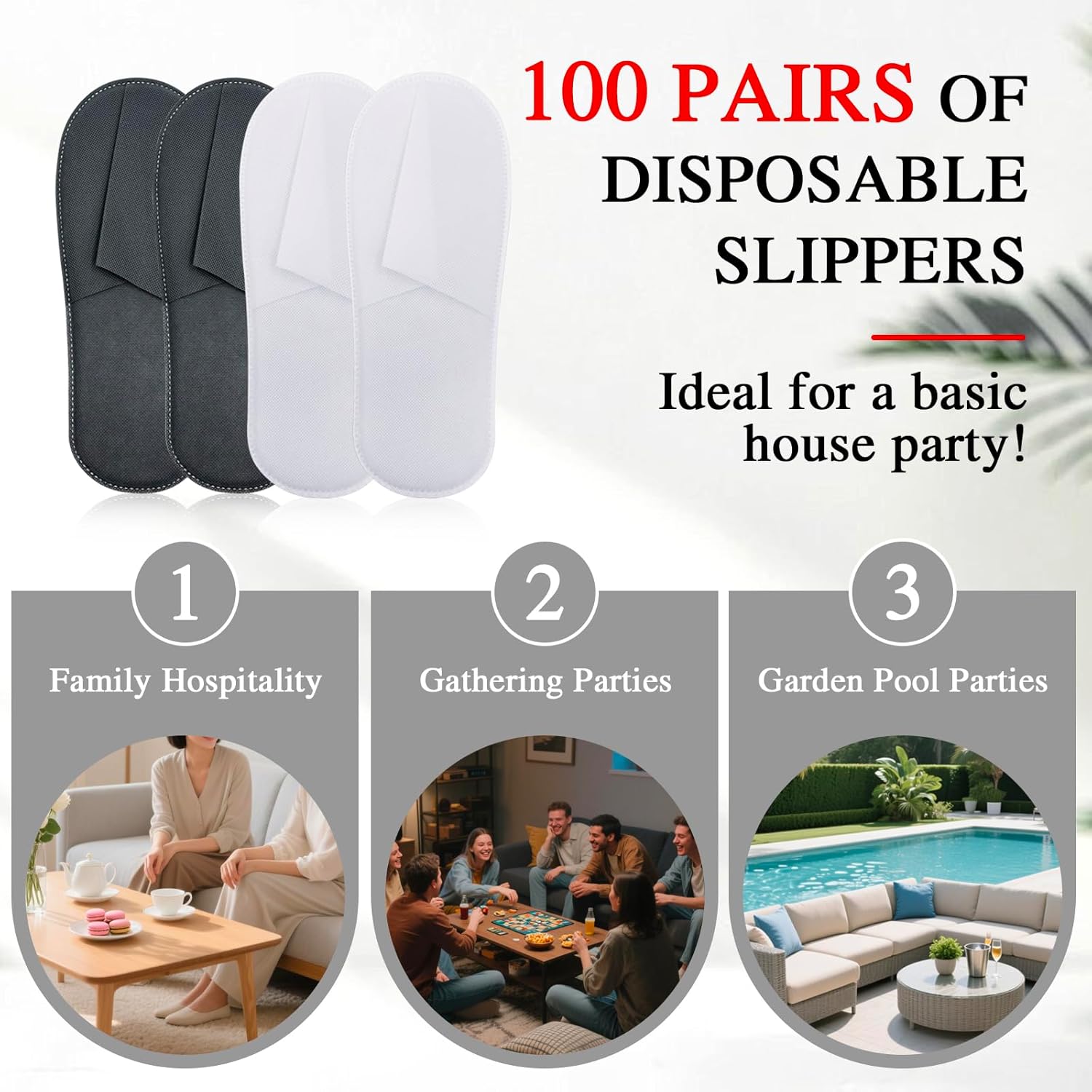 50/100 Pairs Disposable Slippers Bulk – 25/50 White & 25/50 Gray Disposable Slipper for Guests, Hotel Spa Guest Slippers Closed‑Toe for Travel Home - Image 4