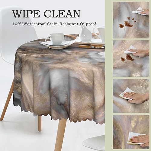 Vista 21 de Mantel redondo con patrón de fondo de mármol, a prueba de derrames, antiencogimiento, suave y resistente a las arrugas, mantel de tela decorativa