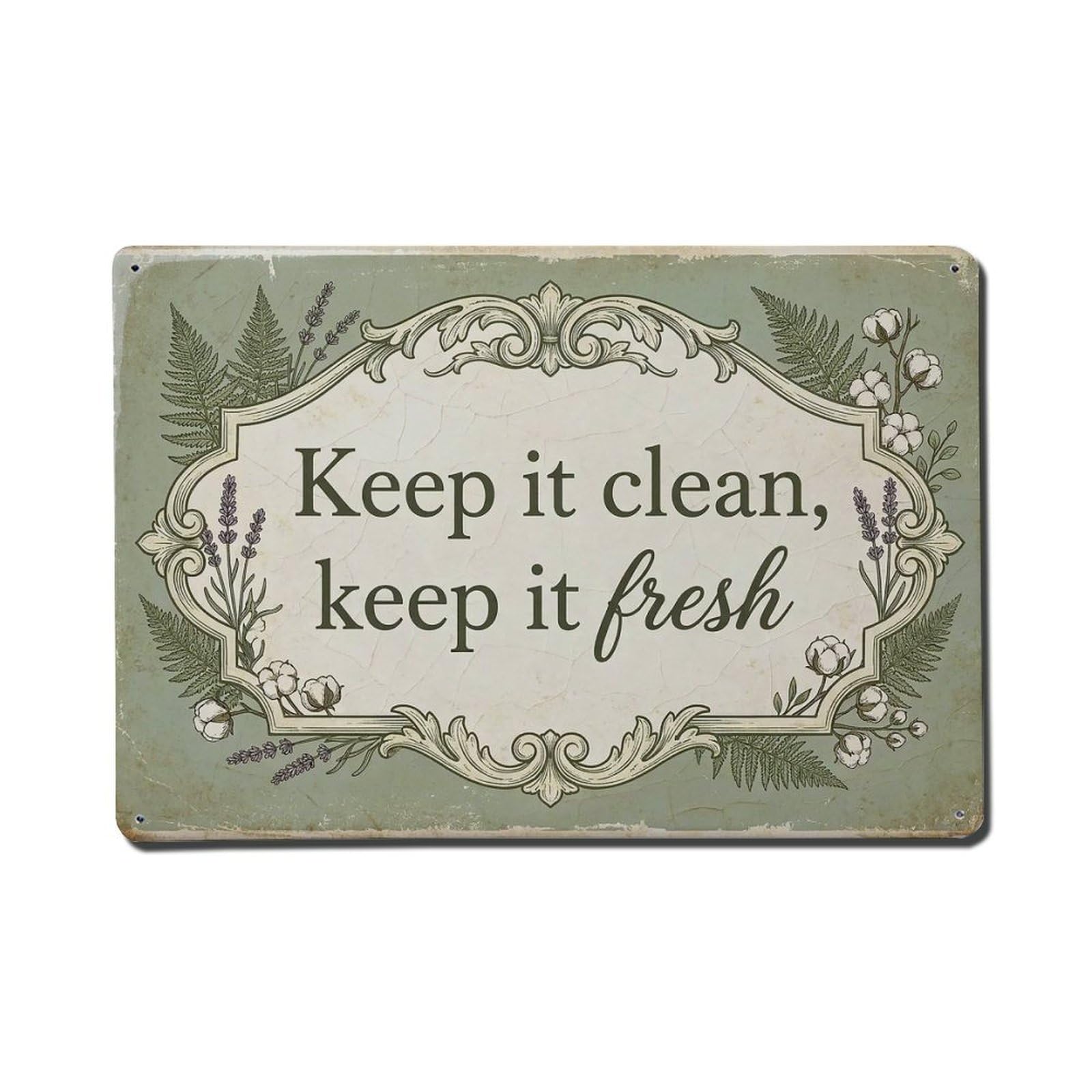 Olhnbad Style Keep It Clean Keep It Fresh Hand Washing Quote Metal Tin Sign