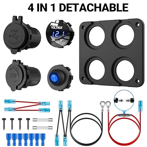 Miniatura 6 de Panel de Enchufe de Salida USB 12V (4 en 1) Cargador USB C 12V de 58W Dual PD3.0 150W Enchufe de Encendedor de Cigarrillos Marino 12V Divisor con