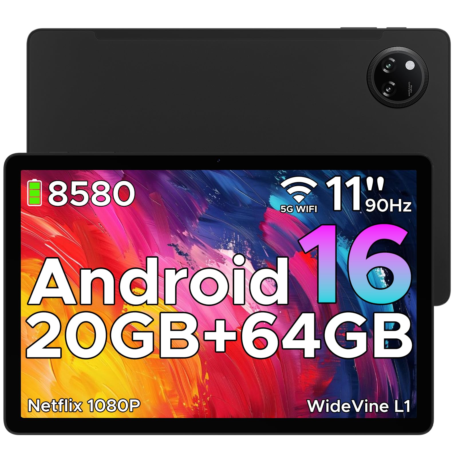 TAB A9+ Android 16 Tablet 2026, 11 Inch Tablet with Gemini AI, 8580mAh & T7200 Octa Core Android Tablets, 20GB+64GB/2TB LPDDR4X, 13MP+5MP, Widevine L1|Face ID|BT 5.0|5G WiFi|GPS|FM|OTG