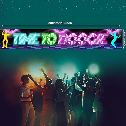 Miniatura 5 de Cartel de fondo de fiesta de discoteca Time to Boogie de los años 70 y 80 con temática retro de noche bailando, decoración de pared para fanáticos