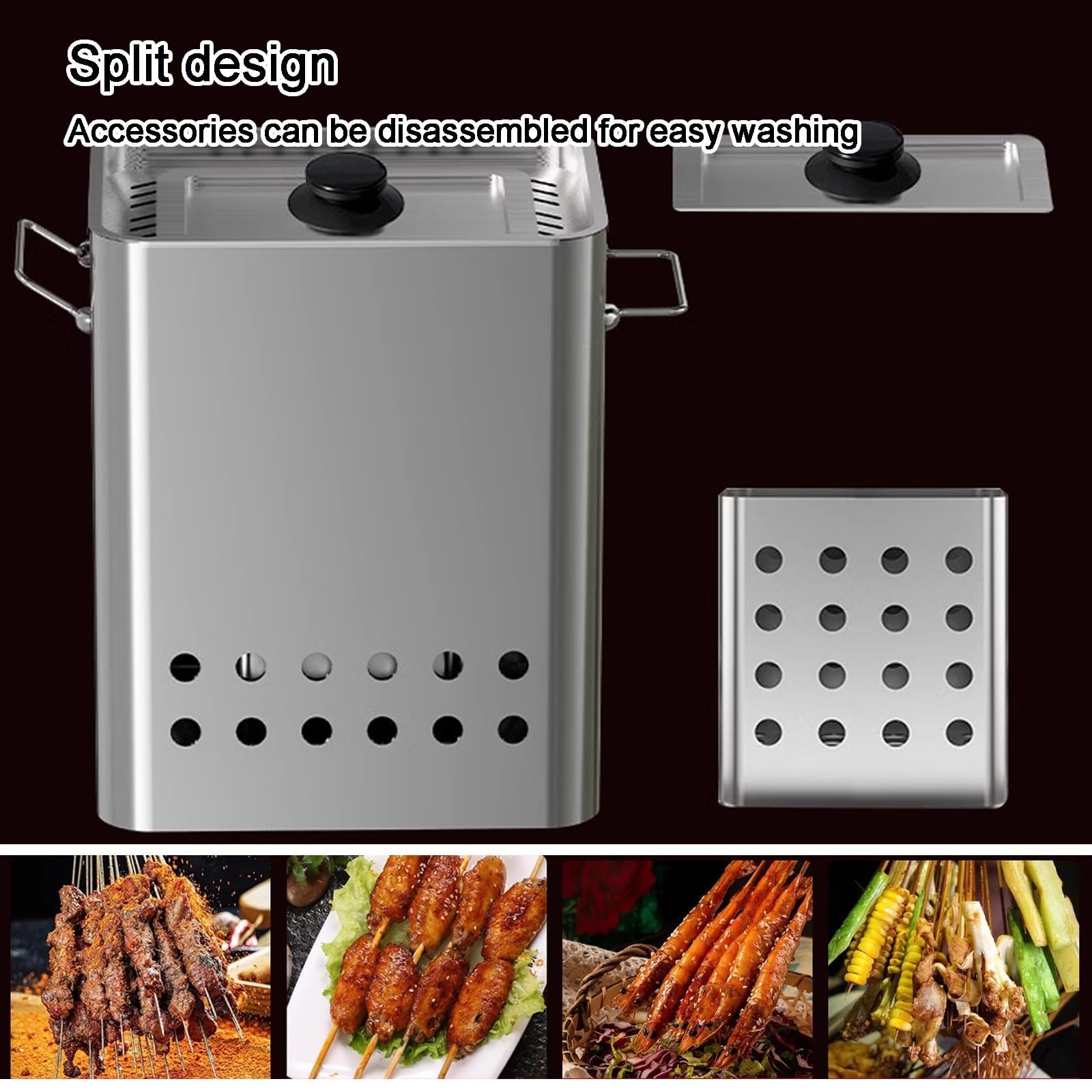 Bezdymny Wiszący Piec Do Grillowania, Przenośny Pionowy Grill Wędzarniczy Na Węgiel Drzewny Z 26 Szpikulcami I Siatką Do Grilla, Równomierne Ogrzewanie 360°, Wiszący Piec Do Grilla Ze Stali