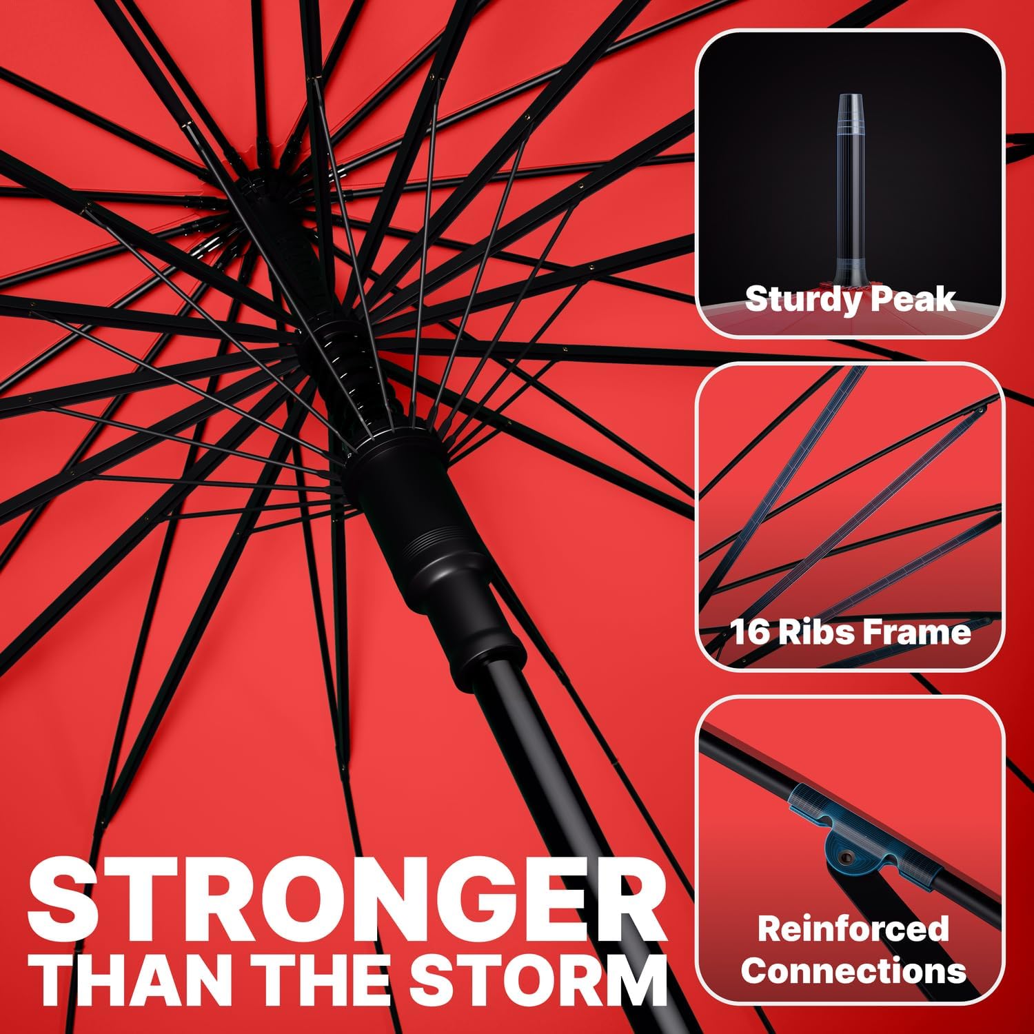 Royal Walk Windproof Large Umbrella for Rain 54 Inch Automatic Open for 2 Persons Wind Resistant Big Golf Umbrellas for Adult Men Women Classic Wooden Handle Fast Drying Strong 16 Ribs Travel 120cm - Image 4