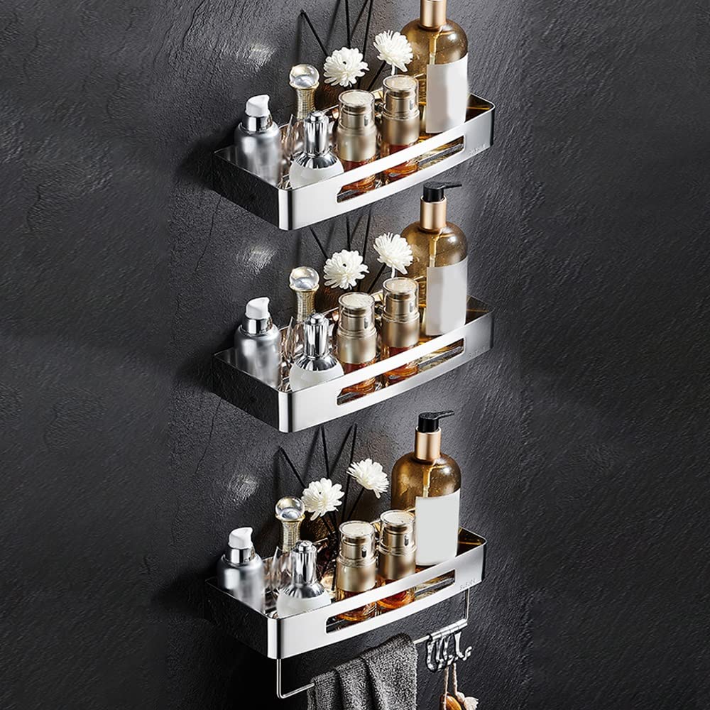 BAHELS Folding Bathroom Wall Shelf 304 Stainless Steel Wall Mounted Shower Caddy Bathroom Organizer Size 3 Tiers with