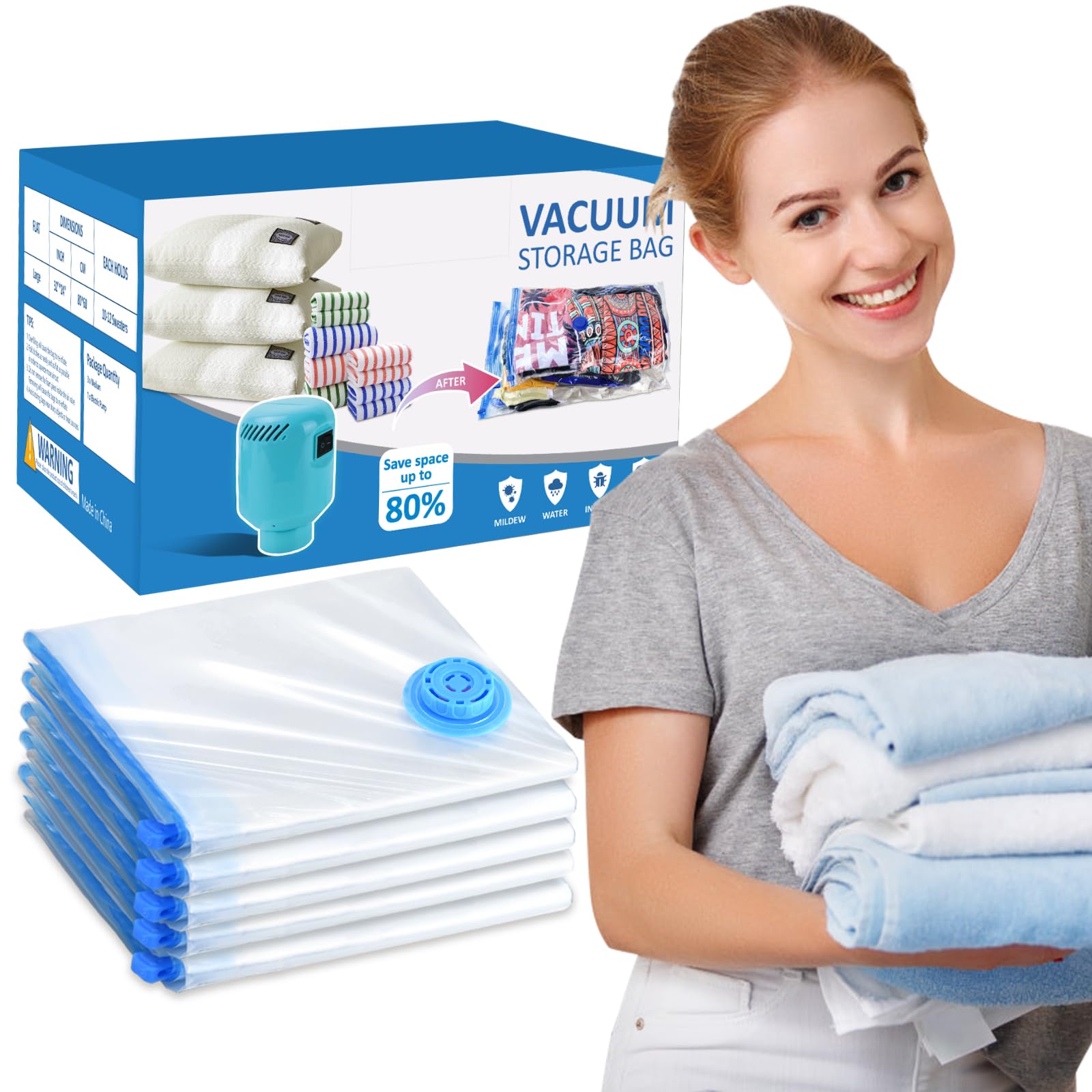 BAMCOO Sacchetti Sottovuoto Vestiti 5 Pezzi 80x60cm Sacchi Sottovuoto Vestiti Sacchi Sottovuoto Piumoni Riutilizzabili Per Contenere Vestiti Lenzuola Piumoni Cuscini Coperte