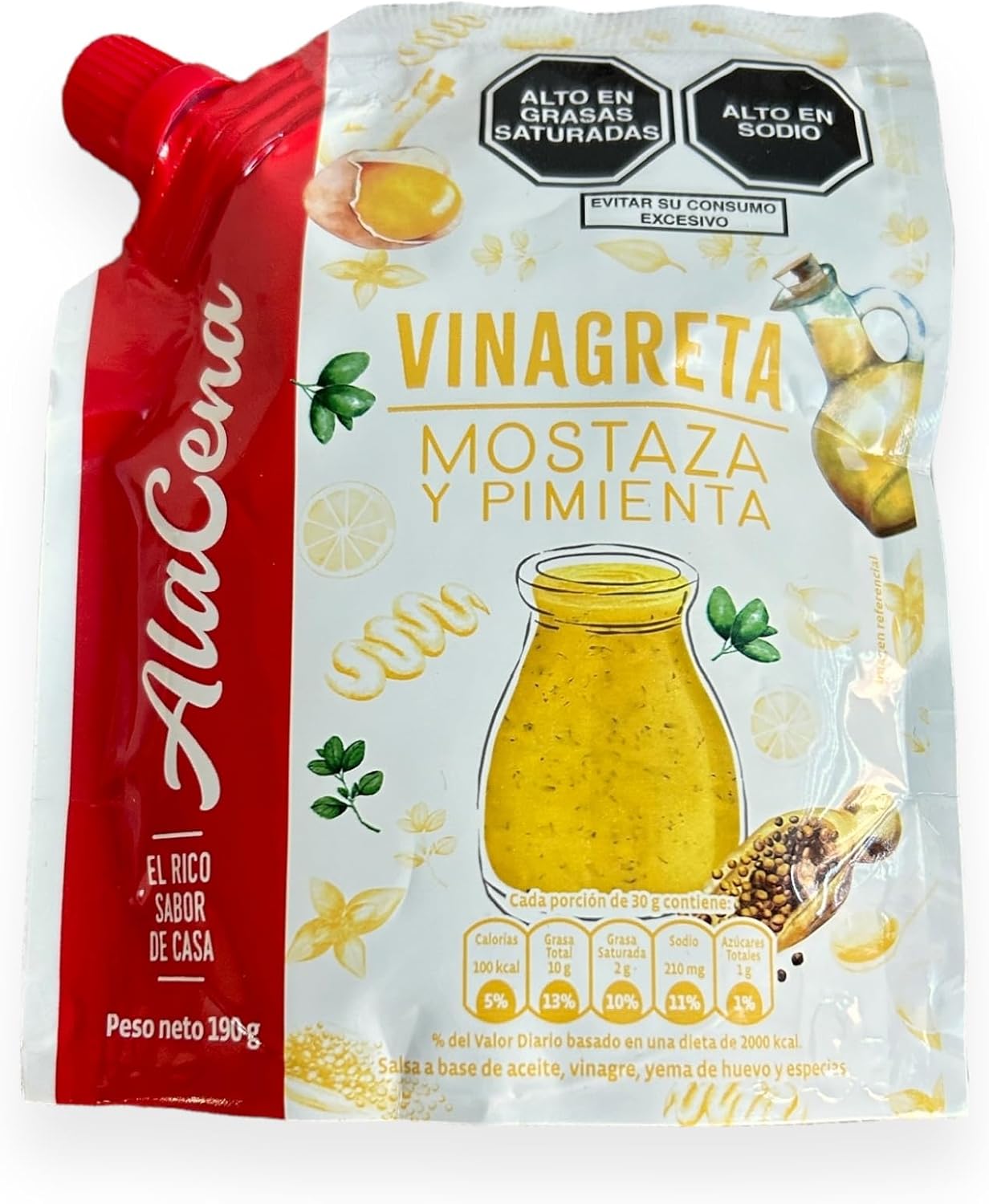 AlaCena Vinagreta Mostaza y Pimienta 190gr / 6.7 Ounces - Vinaigrette Mustard & pepper dressing image 3