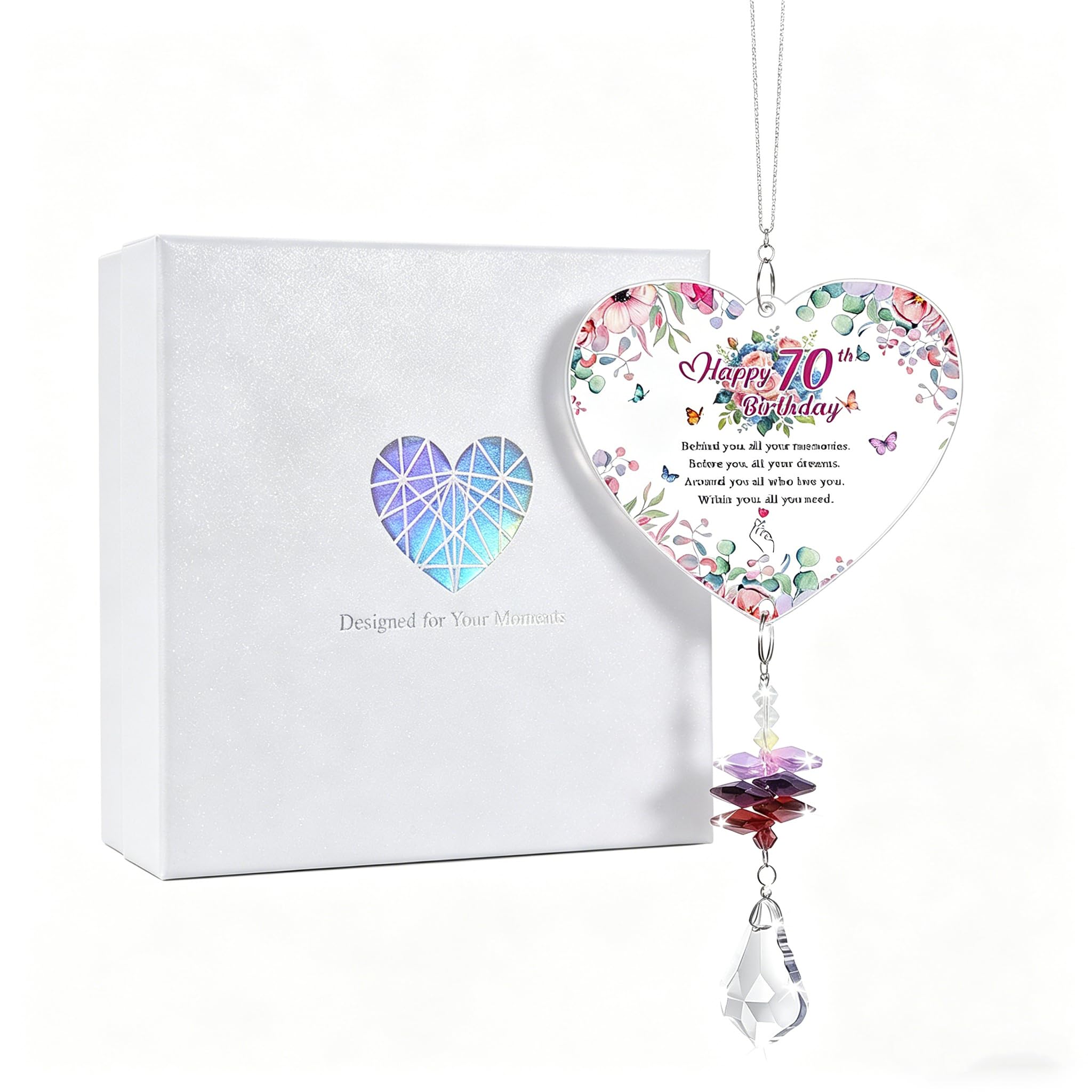 Crystal Heart Suncatcher with Gift Box - 70th Birthday Gifts for Women, Unique Keepsake Present for Mum, Grandma, Auntie, Wife or Friend | Inspirational Window Decor