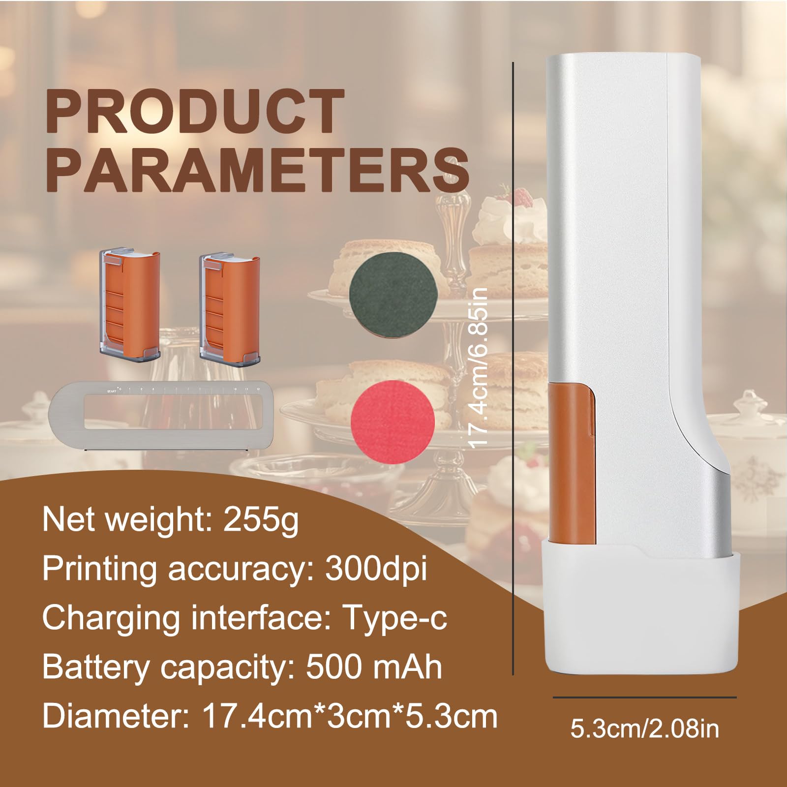 SHAHRYAR Inteligencia Inalámbrica Mini Impresión,Conexión Bluetooth con Regla Auxiliar con Cartucho De Tinta para Café, Cerveza, Cócteles, Galletas De Macarrón,Black-Red