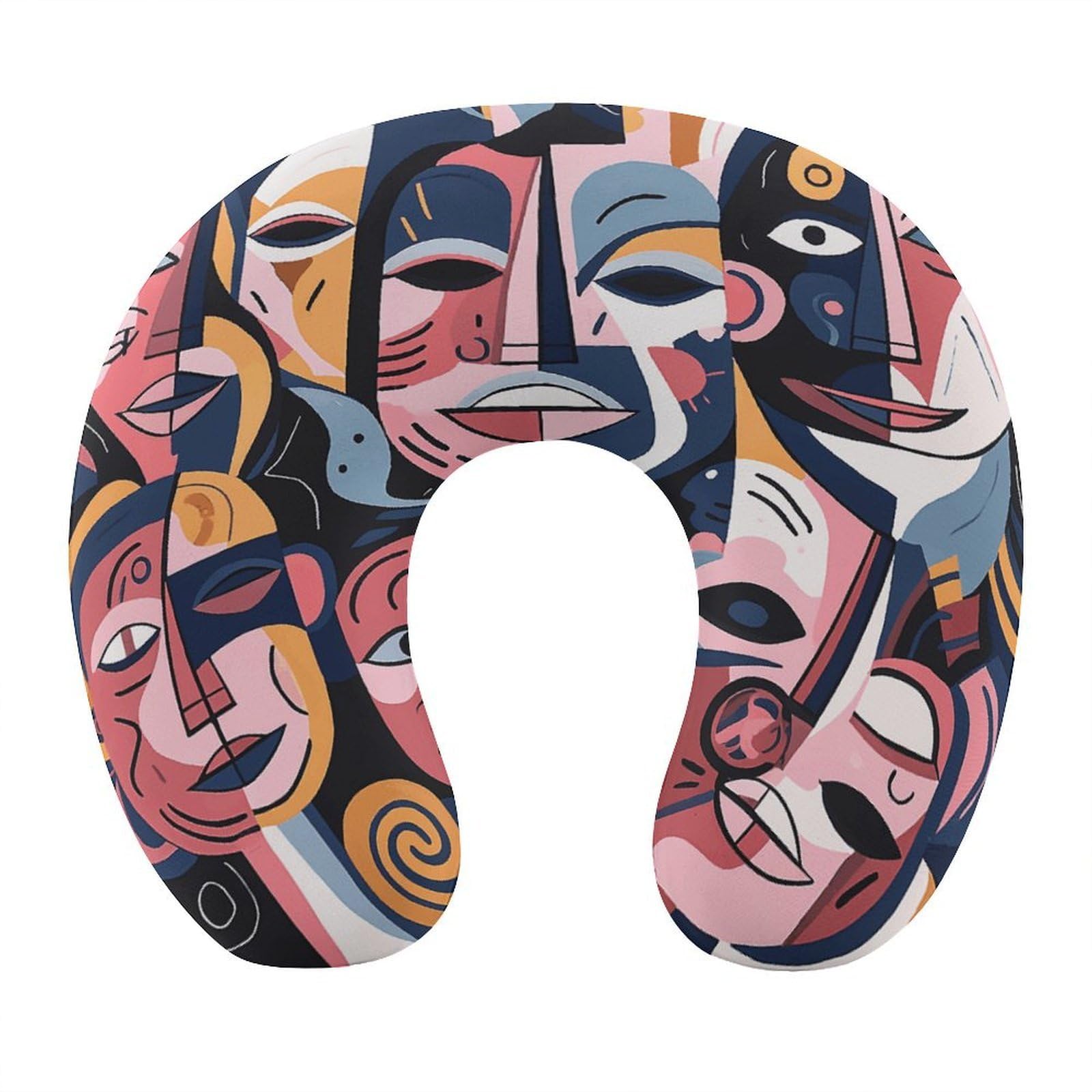 Btcowzrv Style Hand Drawn Human Faces U Shaped Neck Pillow Travel Pillows