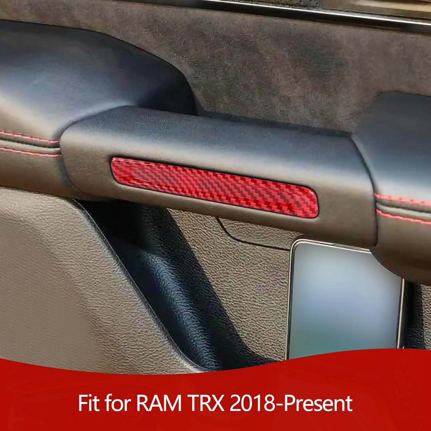 for RAM TRX Inner Door Handle Trim Cover Strips Fit for RAM TRX 2018-Present Red Carbon Fiber Interior Accessories 4pcs