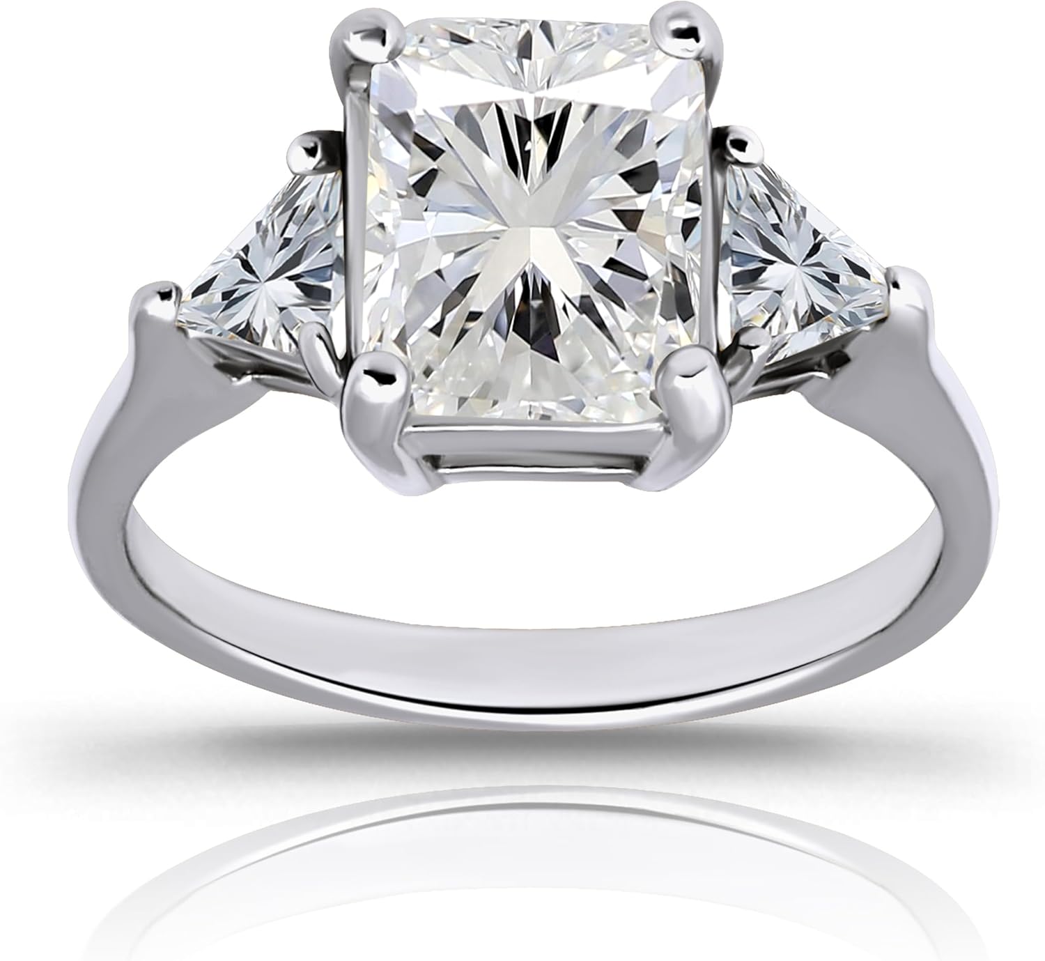 Hoops & Loops Sterling Silver CZ Trillion & Emerald Cut Engagement Ring, Size 6