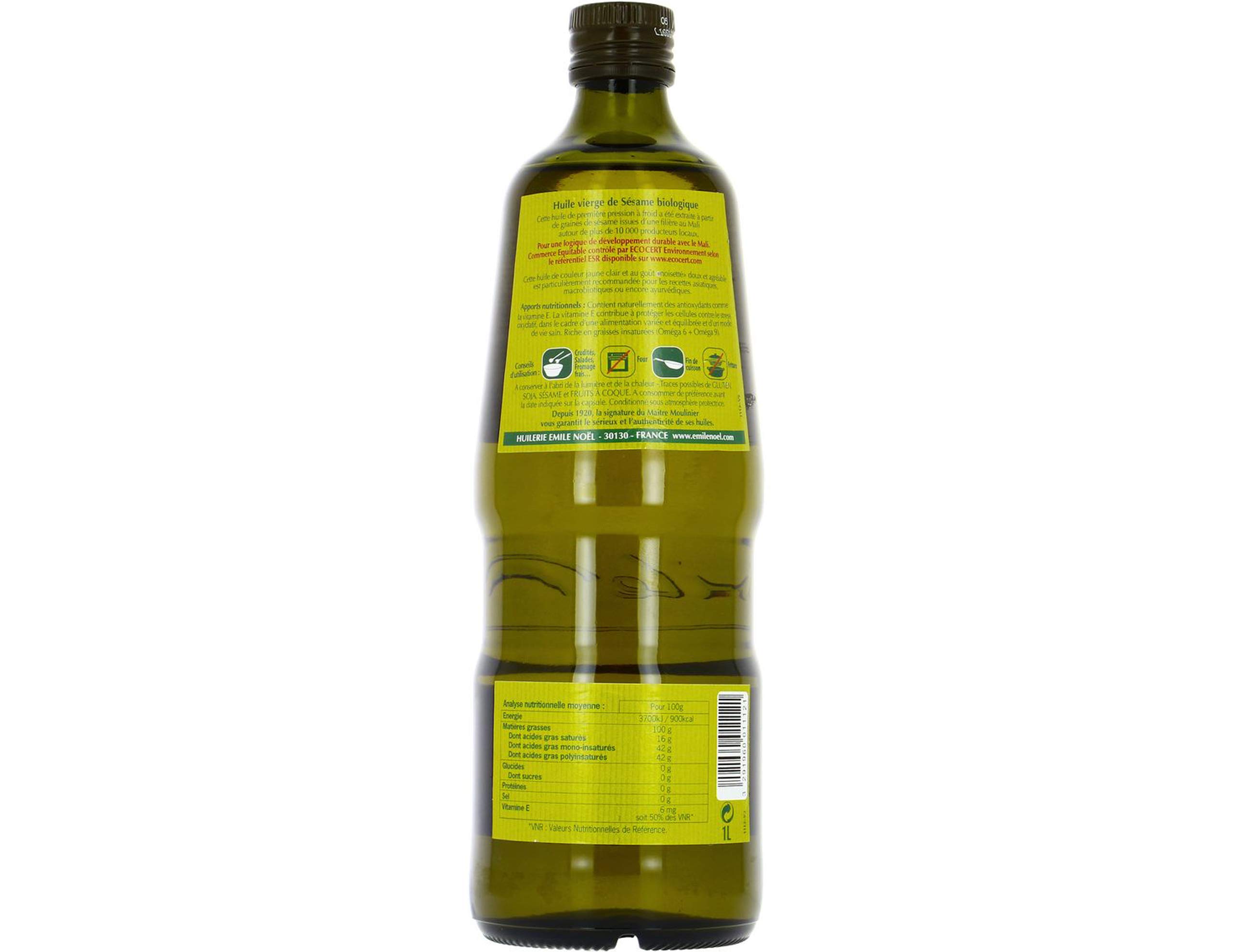 Huile Vierge de Sésame Bio Équitable - 1 L