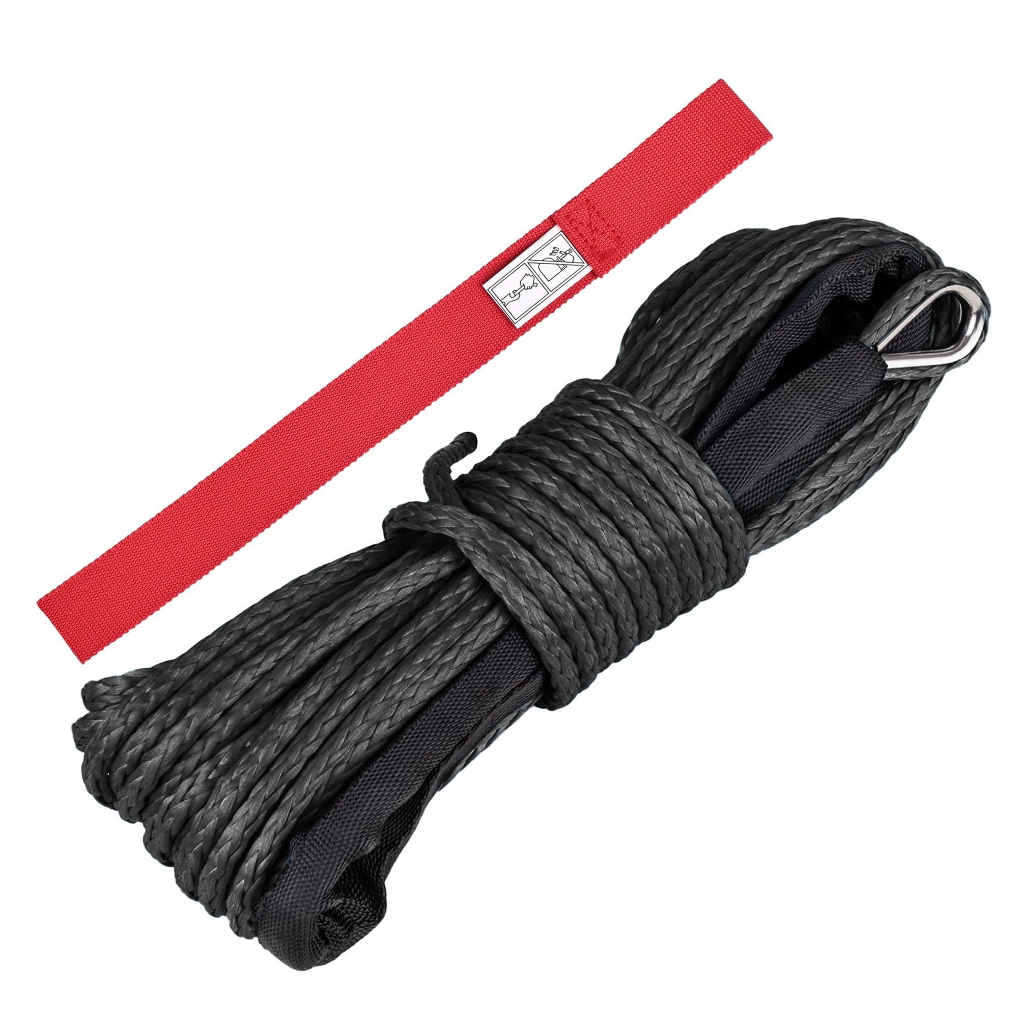 Syntetyczna lina holownicza 6 mm x 15 m, siła uciągu 7700 funtów, wytrzymała, z osłoną ochronną, do pojazdów ATV i UTV Duża nośność(Black)