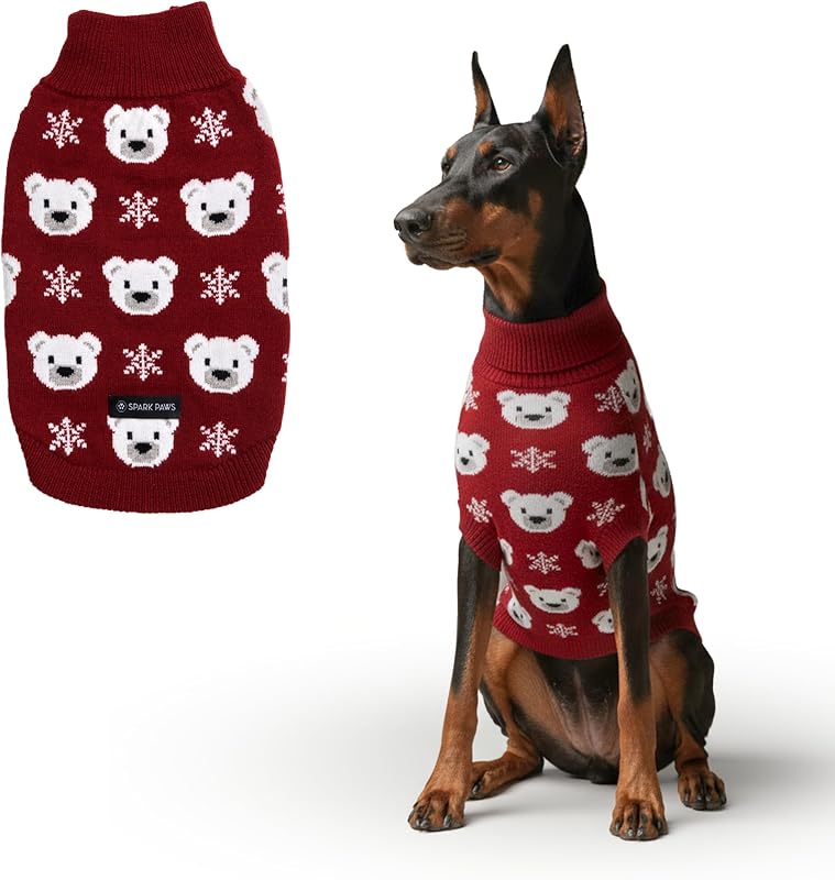 Casaco de Inverno para Cães em Tricô com Gola Canelada Spark Paws – DW2550056, Tamanho S a 4XL