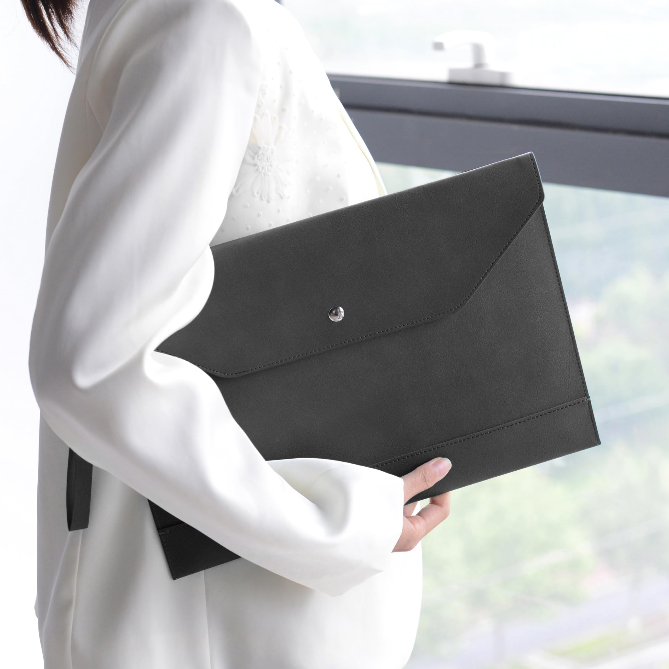 Portadocumenti A4 in Pelle Sintetica Alta Capacità per Portfolio e Tablet PC Grigio Scuro