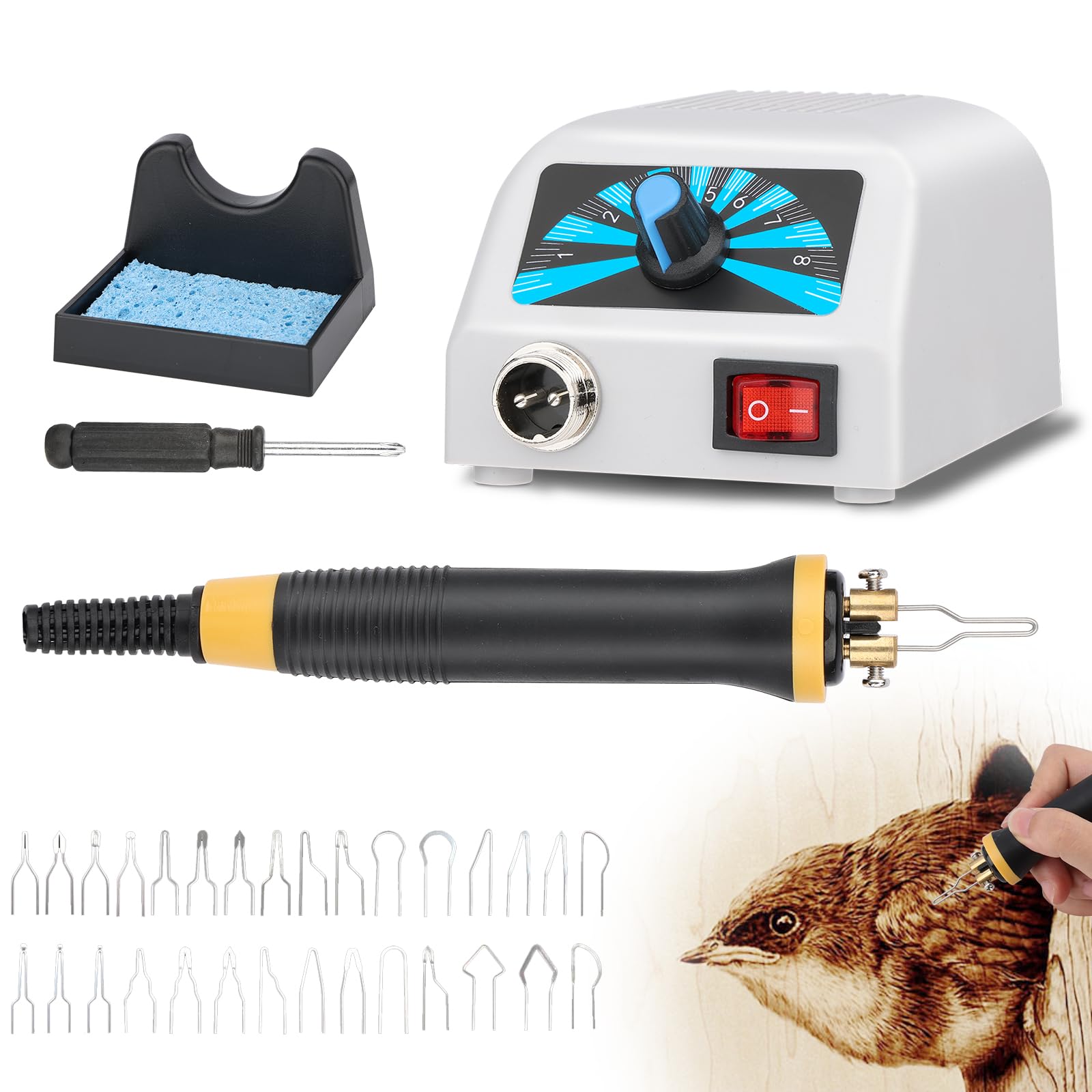 Kit Pirografo Legno 60W,Temperatura Regolabile 100°C-800°C, 30 Punte Intercambiabili, Ideale per Principianti e Appassionati di Pirografia