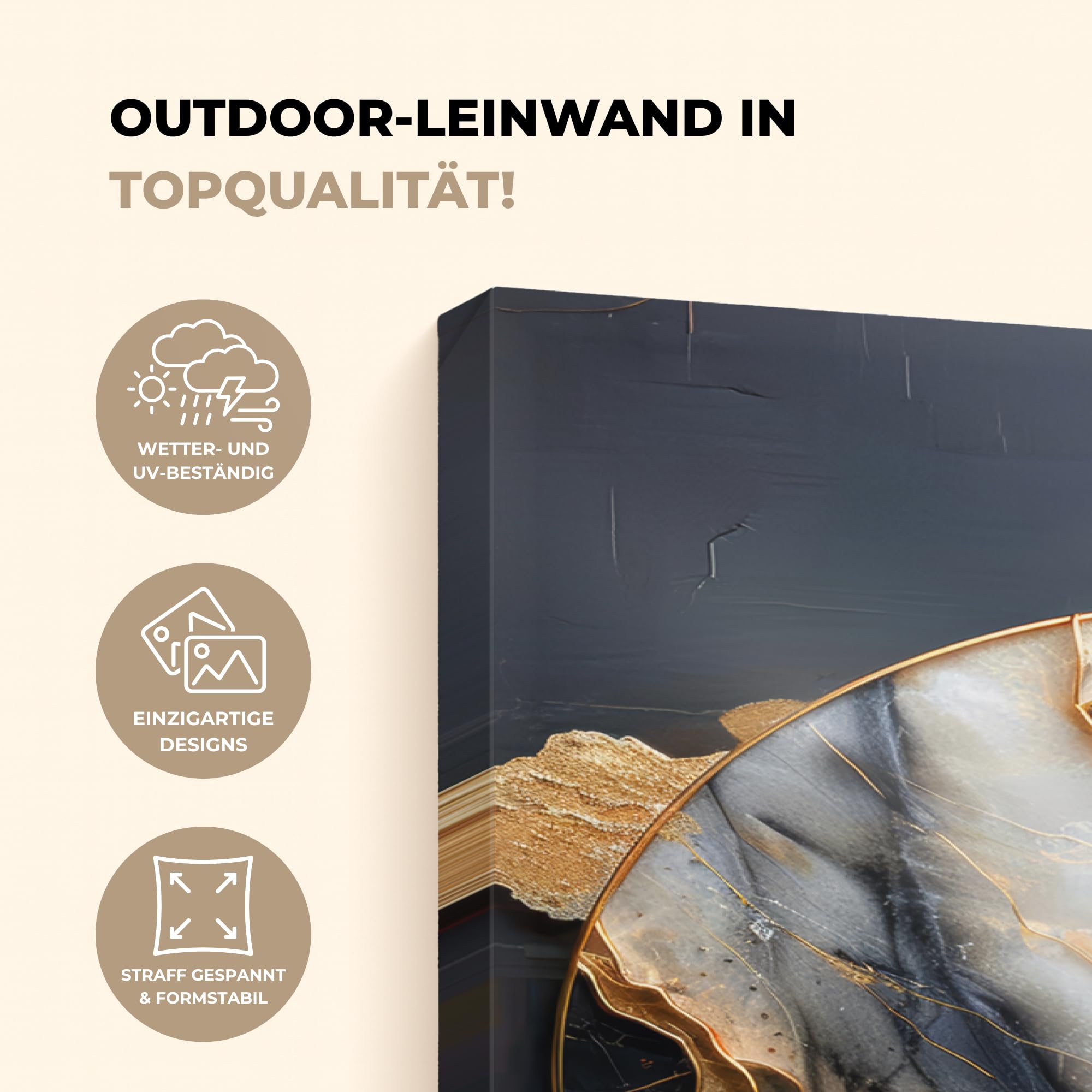 Gartenbilder 80x120 cm Wetterfeste Leinwand Outdoor Bild Terrasse Deko Balkon Wetterfest Gartenposter Foto Geschenk Draußen Kunst - Gold - Schwarz - Modern - Abstrakt