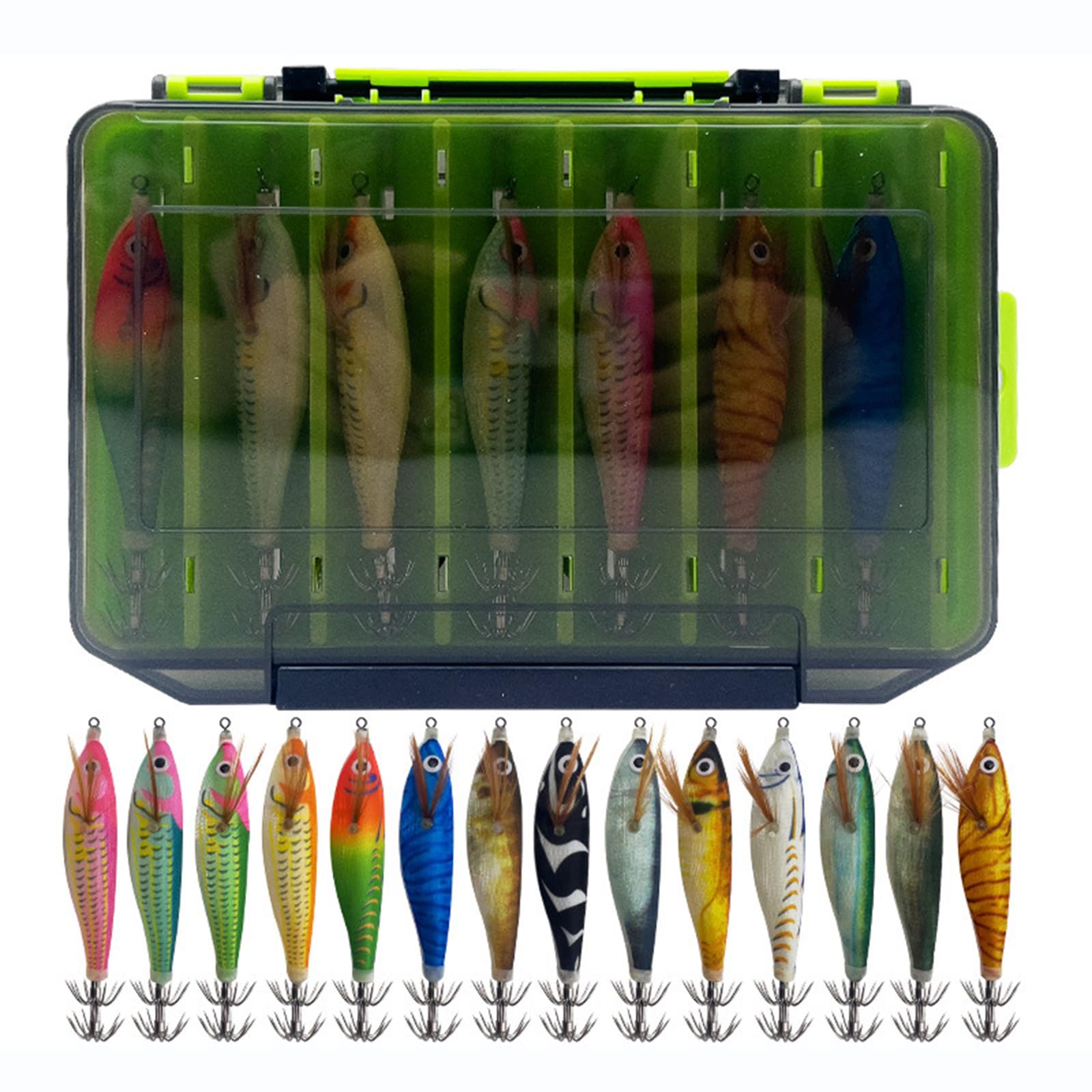 XuQiZZpp 14Pcs Squid Jigs Hook Shrimp Lures Baits Hard Artificial Shrimp Baits with Hook for Fishing Squid Octopuses Easy to Use