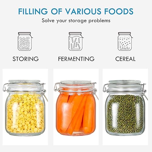 Miniatura 7 de YEBODA Tarros de vidrio para almacenamiento de alimentos de 32 onzas con abrazadera, tapas herméticas y juntas de silicona para recipientes de
