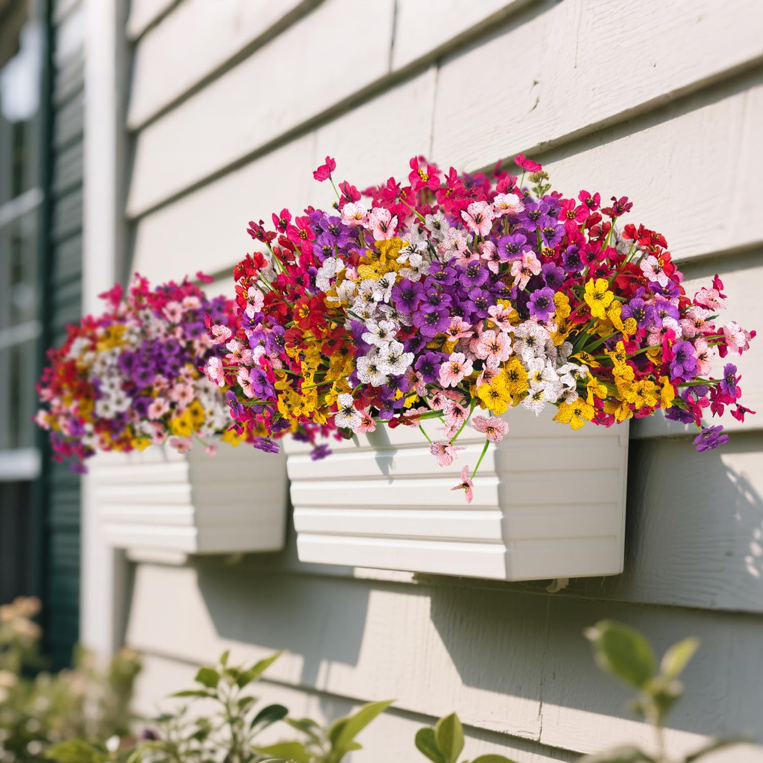 24 Bundles Artificial Flowers for Outdoor & Indoor , UV-Resistant Faux Plastic Plants Decor for Hanging Planters, Garden Porch, Window Box - Weather-Resistant Home Decor for Farmhouse, Wedding, Patio