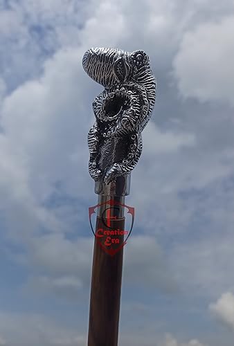 Miniatura 7 de Bastón de pulpo, diseño de cabeza de pulpo de plata maciza, estilo diseñador, mango vintage victoriano, coleccionable, hecho a mano, bastón para