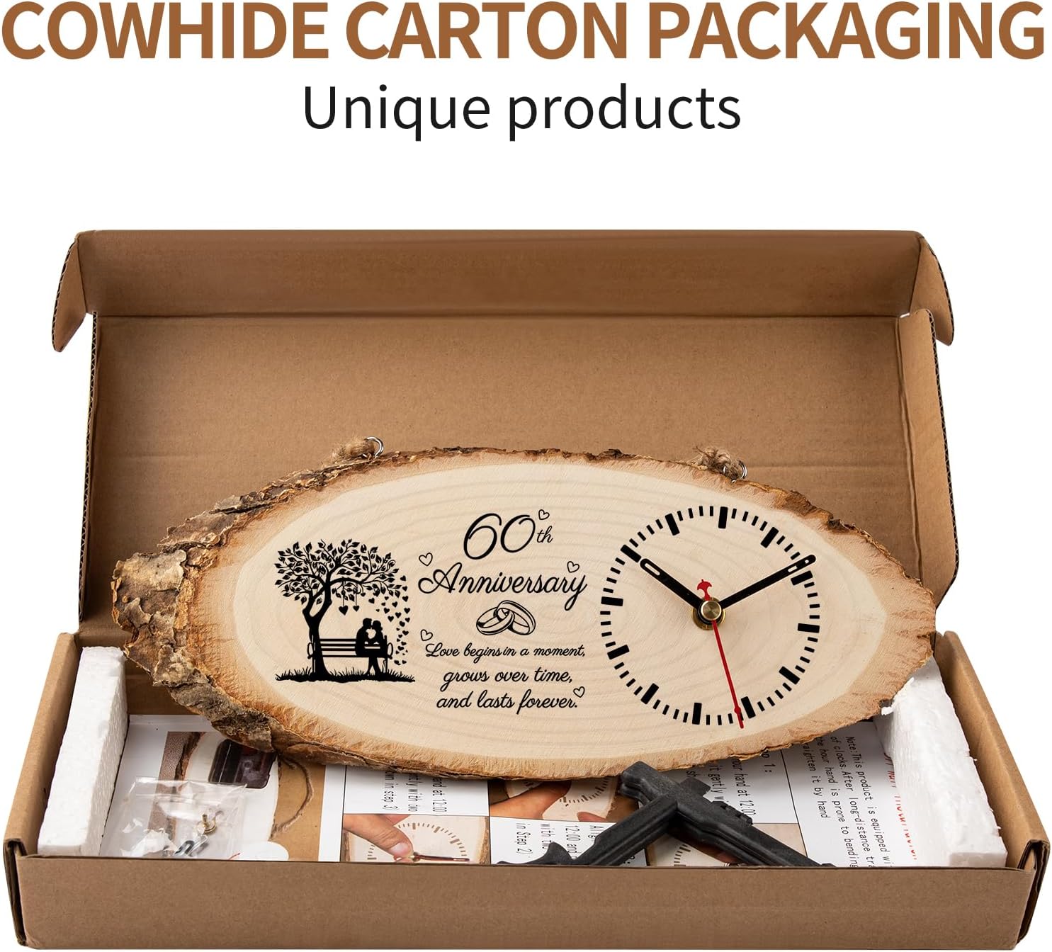 BeauGift 60th Anniversary Wedding Gifts for Parents Him Her, 60th Wedding Anniversary Clock Gifts for Husband Wife, 60th Anniversary Decorations Wooden Clock