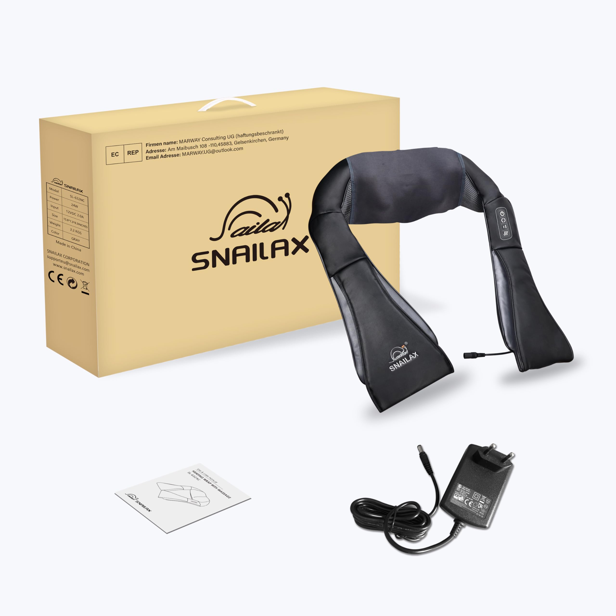 SNAILAX Appareil de massage pour le cou sans fil - Masseur pour épaules et cou chauffant, massage de la nuque et du dos, taille, pied, oreiller de massage électrique Cadeau Noël/Femme/Homme
