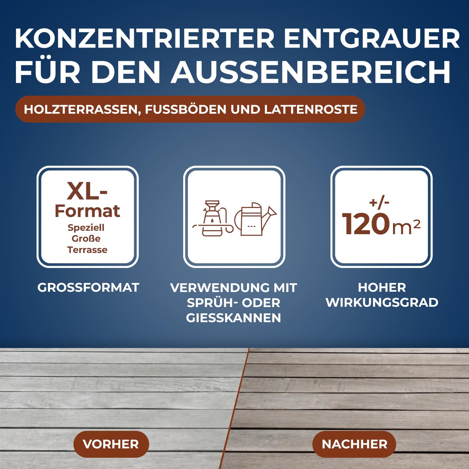 STARWAX Konzentrierter Holzterrassen-Entgrauer 2 l | Reinigt und entgraut gründlich, stellt ursprüngliches Aussehen wieder her, 60–120 m²