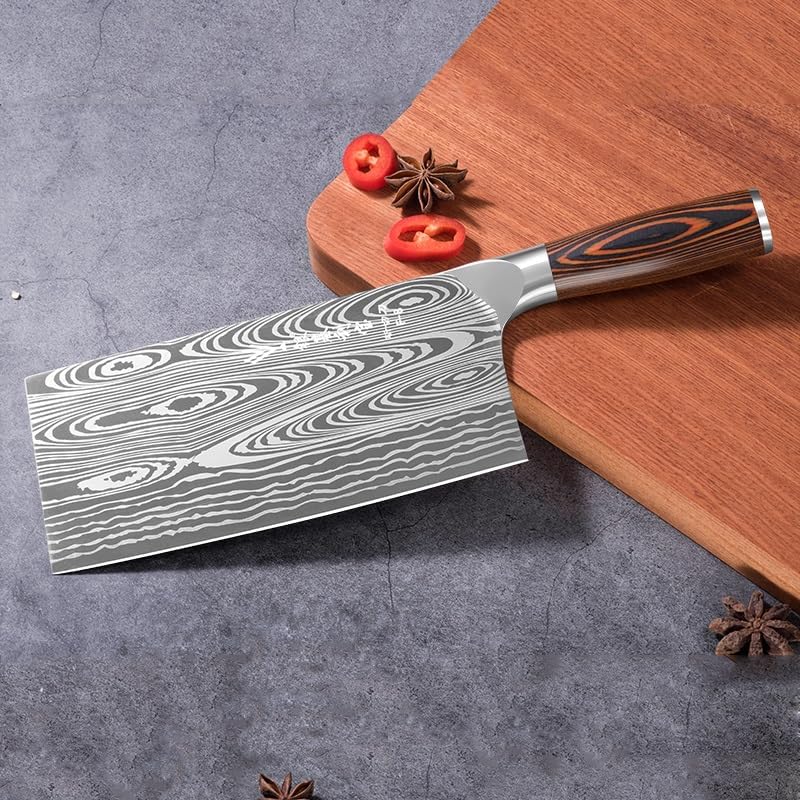 Meat Cleaver,Cleaver Knife 8 Inch Kitchen Knives Damascus Laser Pattern Forged Knife 5cr15mov Stainless Steel Kitchen Knife Chinese Chef Cleaver Knife