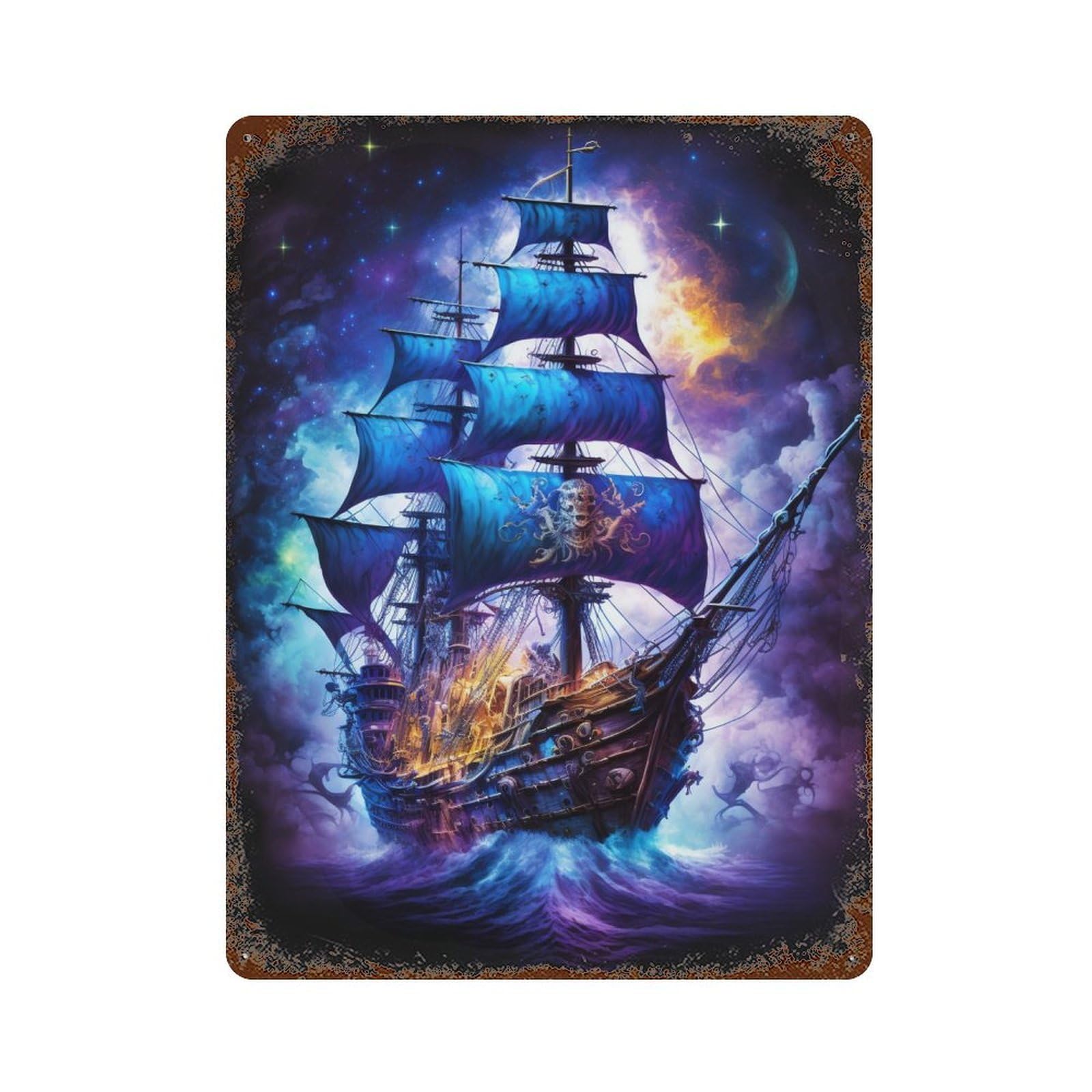 Pirate Ship Fantasy Art Vintage Rust Metal Sign 15.7"x11.8", Ideal for Cafe, Home Bar And Lounge Decor