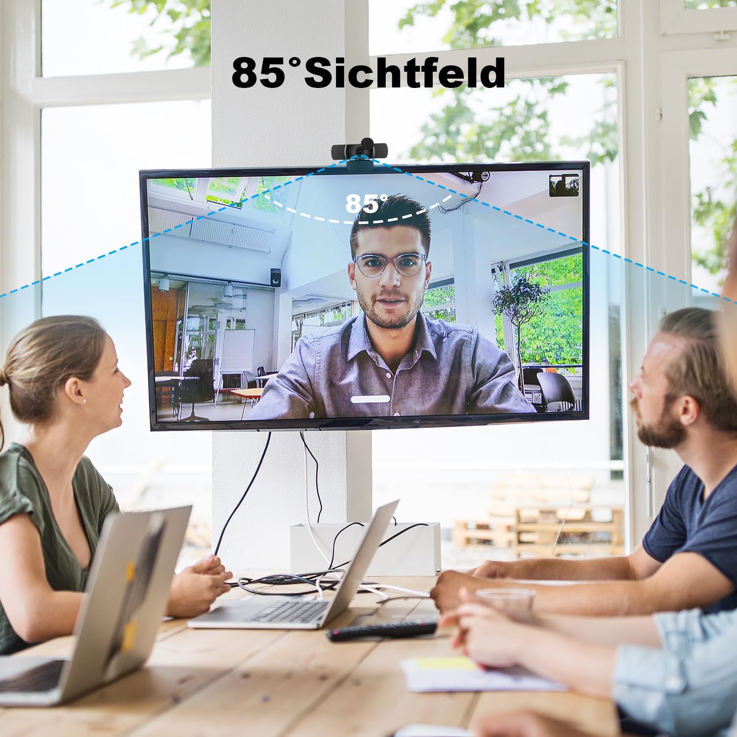 Webcam 2K Full HD, Neefeaer USB Webcam con microfono e copertura e treppiede, 85 punti di posizione, correzione automatica della luce, cancellazione del rumore, fotocamera PC con microfono compatibile
