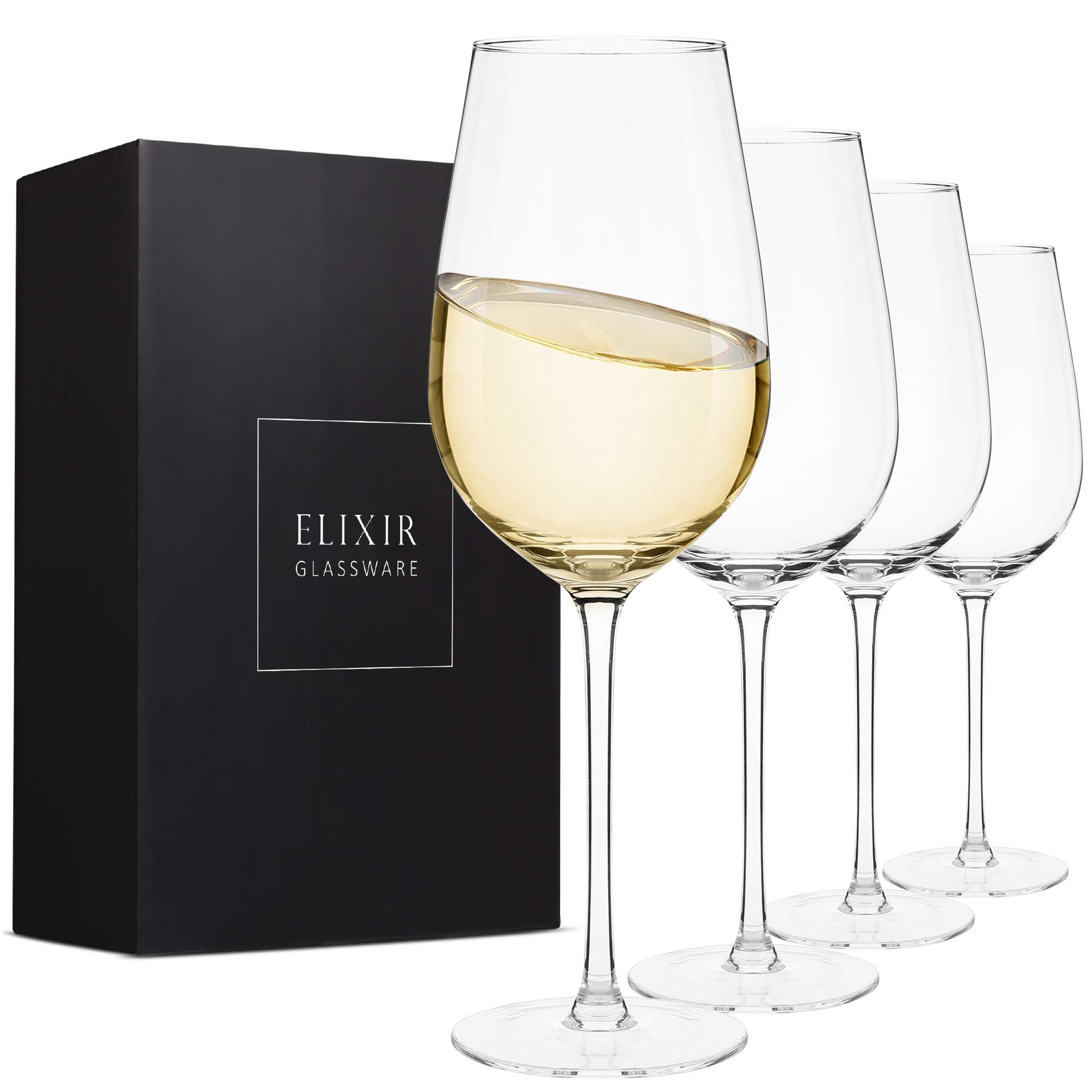 ELIXIR GLASSWARE White Wine Glasses Set of 4-18 oz - Hand Blown Crystal Wine Glasses - Crystal Wine Glasses - Premium Long Stem Wine Glass Set of 4 - Housewarming Gifts, Wine Gifts for Women and Men